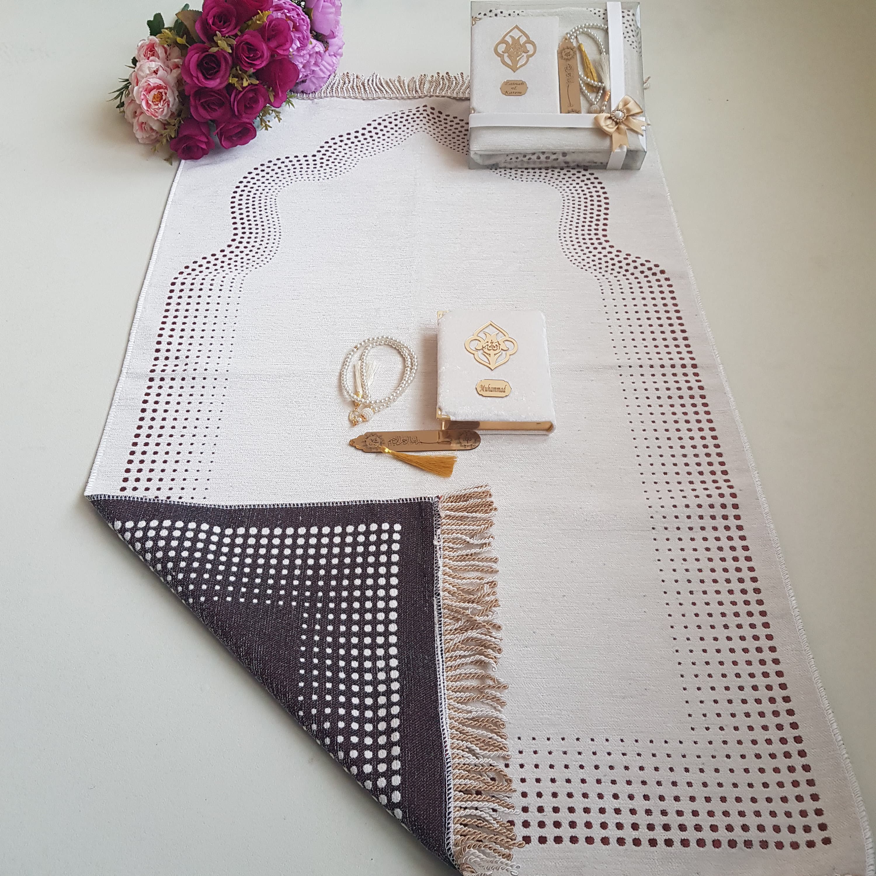 Personalized Prayer Mat Gift Set | Quran, Tasbeeh, Bookmark - image 5