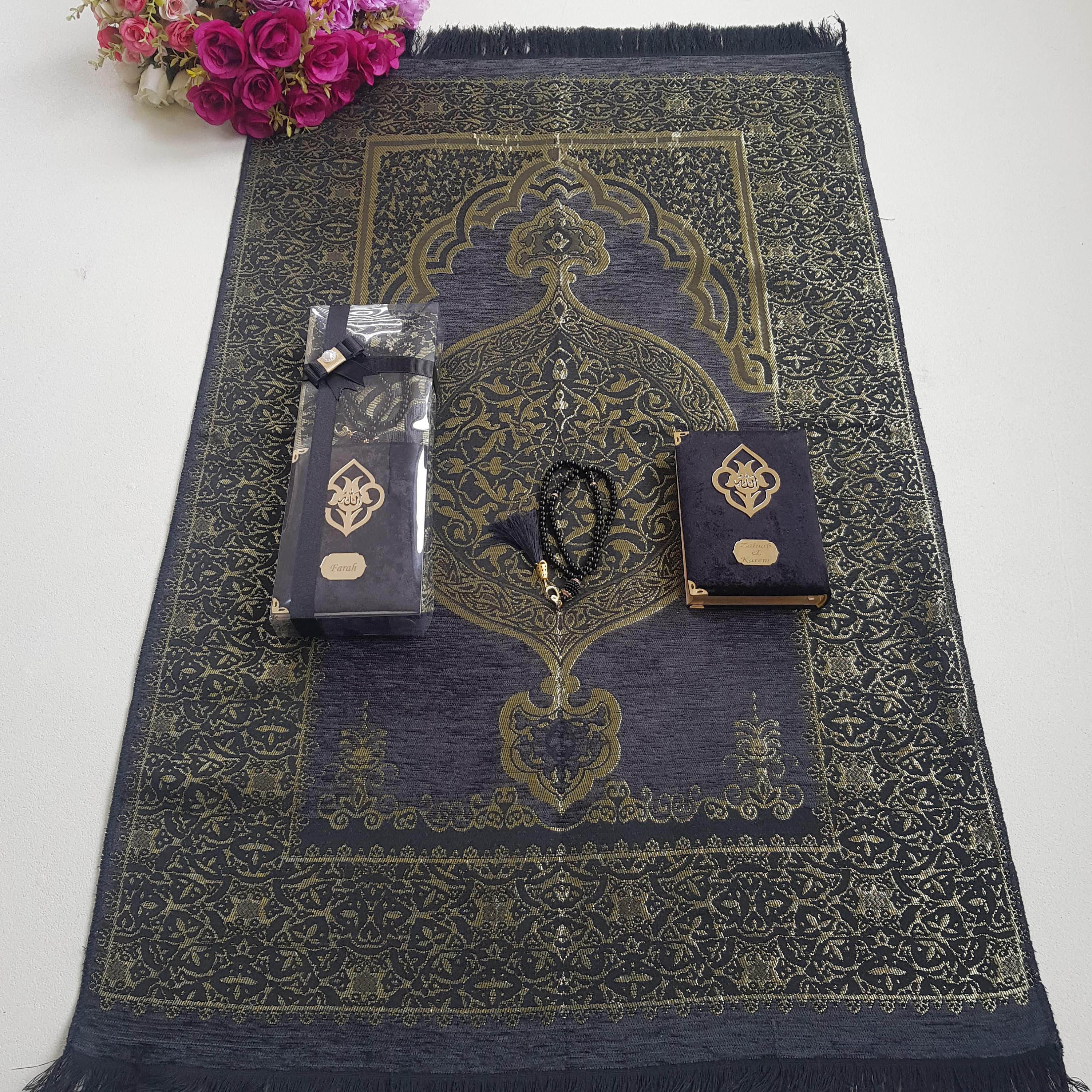 Personalized Prayer Mat Gift Set | Velvet Quran, Tasbeeh