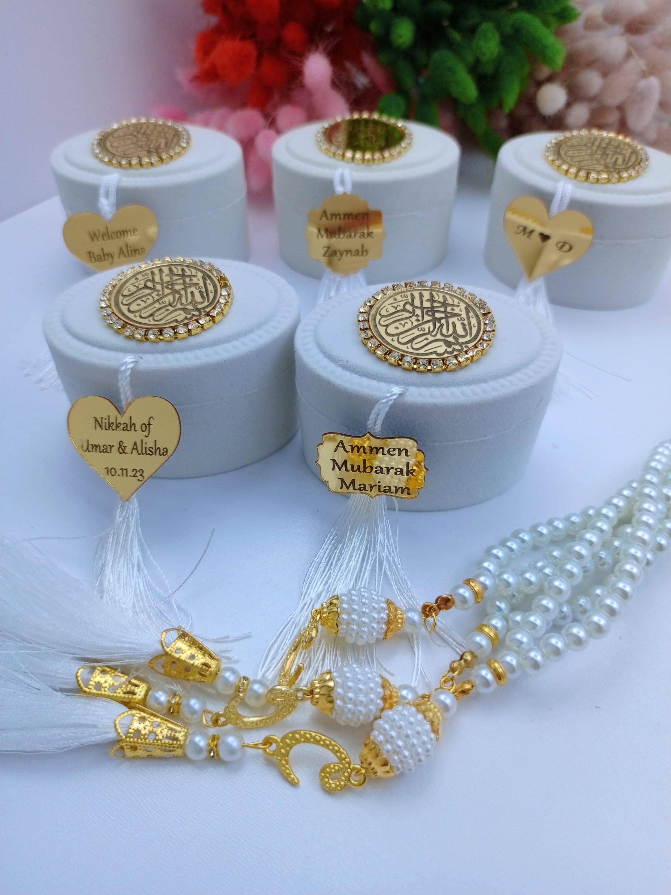 Personalized Pearl Tasbeeh Favors | Islamic Baby Shower, Eid, Graduation