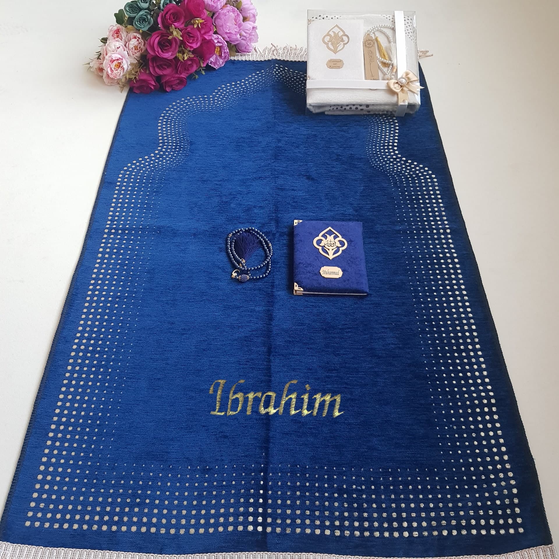Personalized Prayer Mat Gift Set | Custom Quran, Tasbeeh & Bookmark