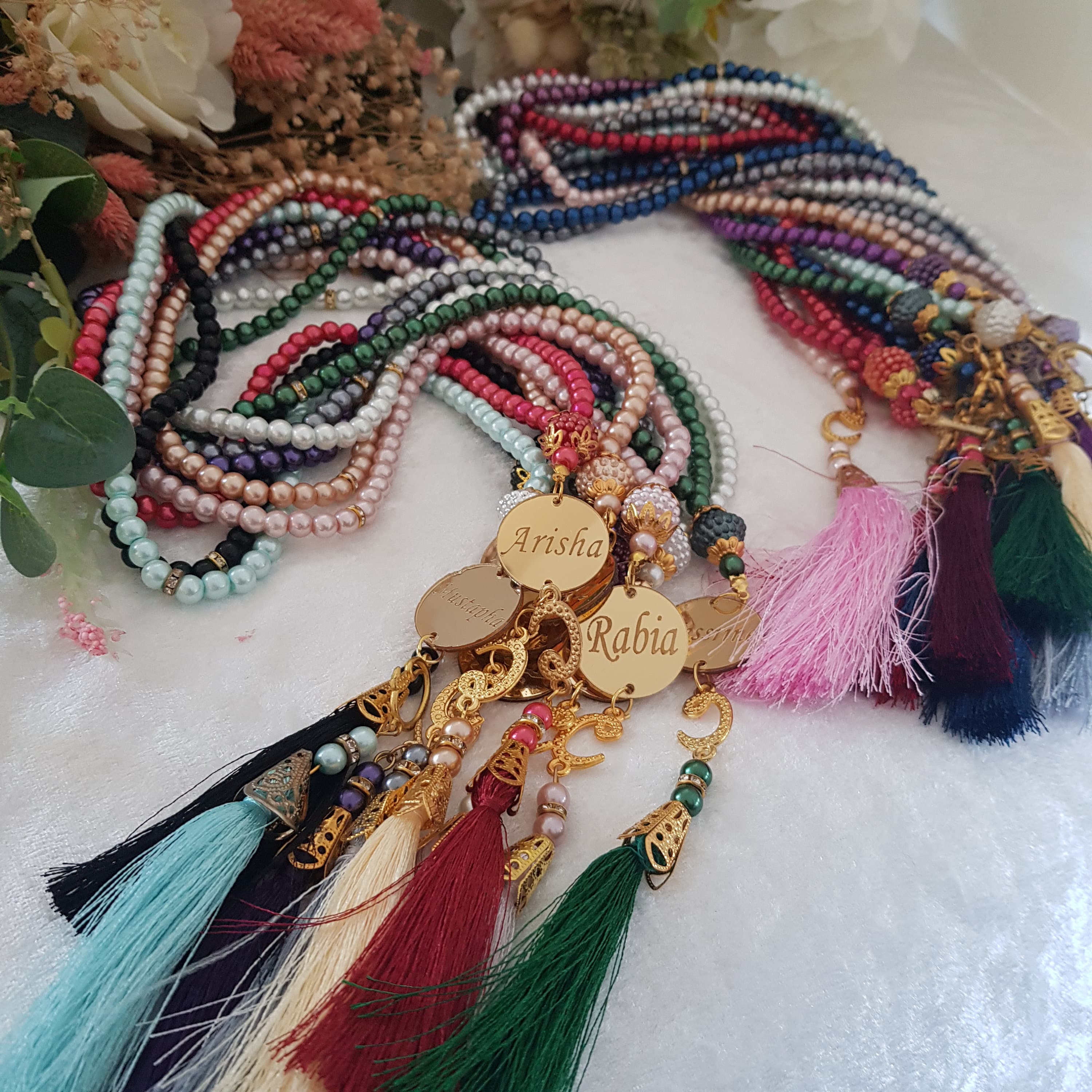Personalized Pearl Tasbih, Muslim Prayer Beads, Eid Wedding Favor