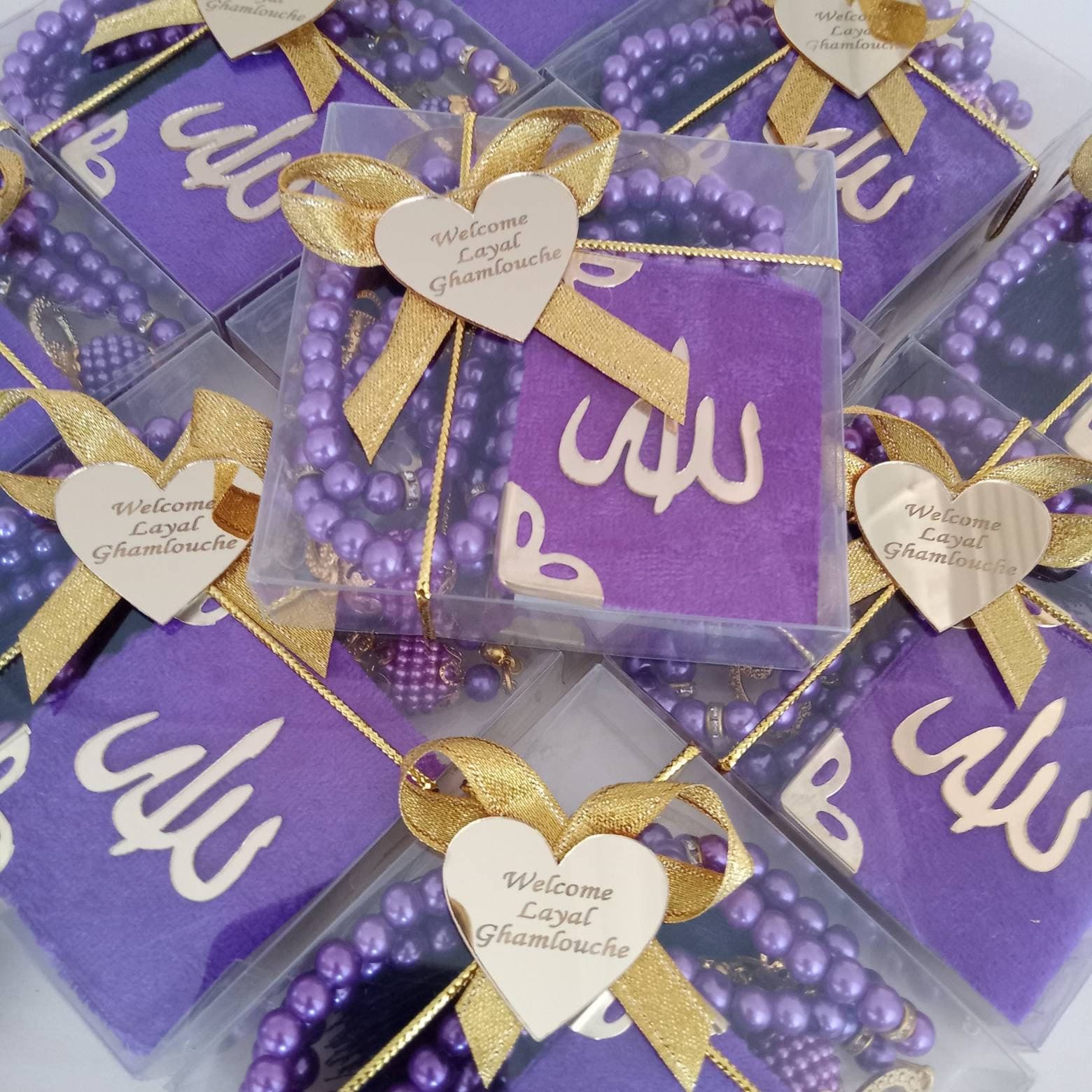 Personalized Mini Quran Gift Set | Pearl Tasbeeh, Decorated Box | Wedding favors