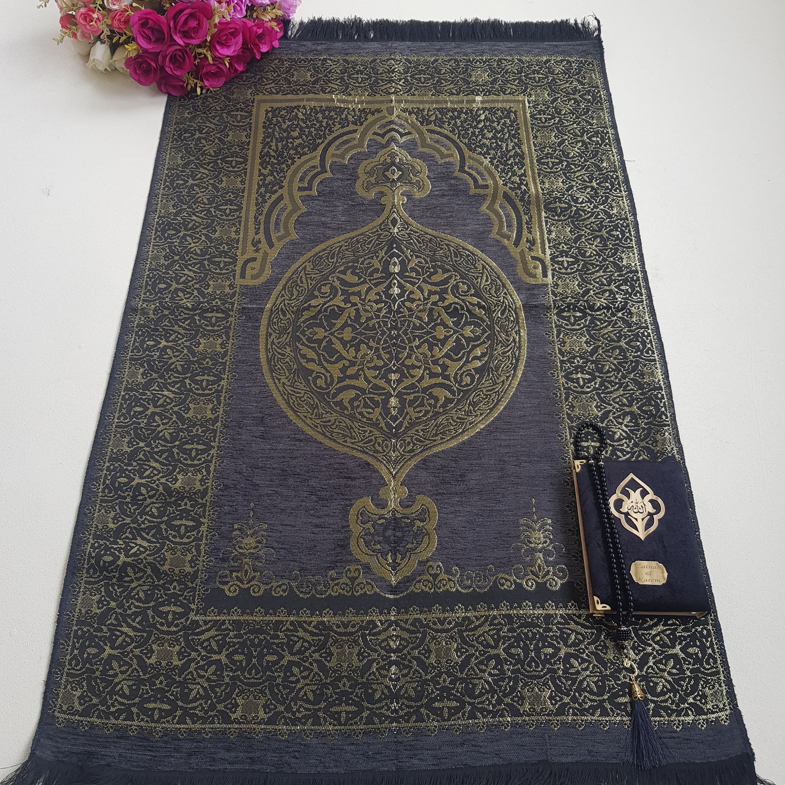 Personalized Prayer Mat Gift Set | Velvet Quran, Tasbeeh - image 4