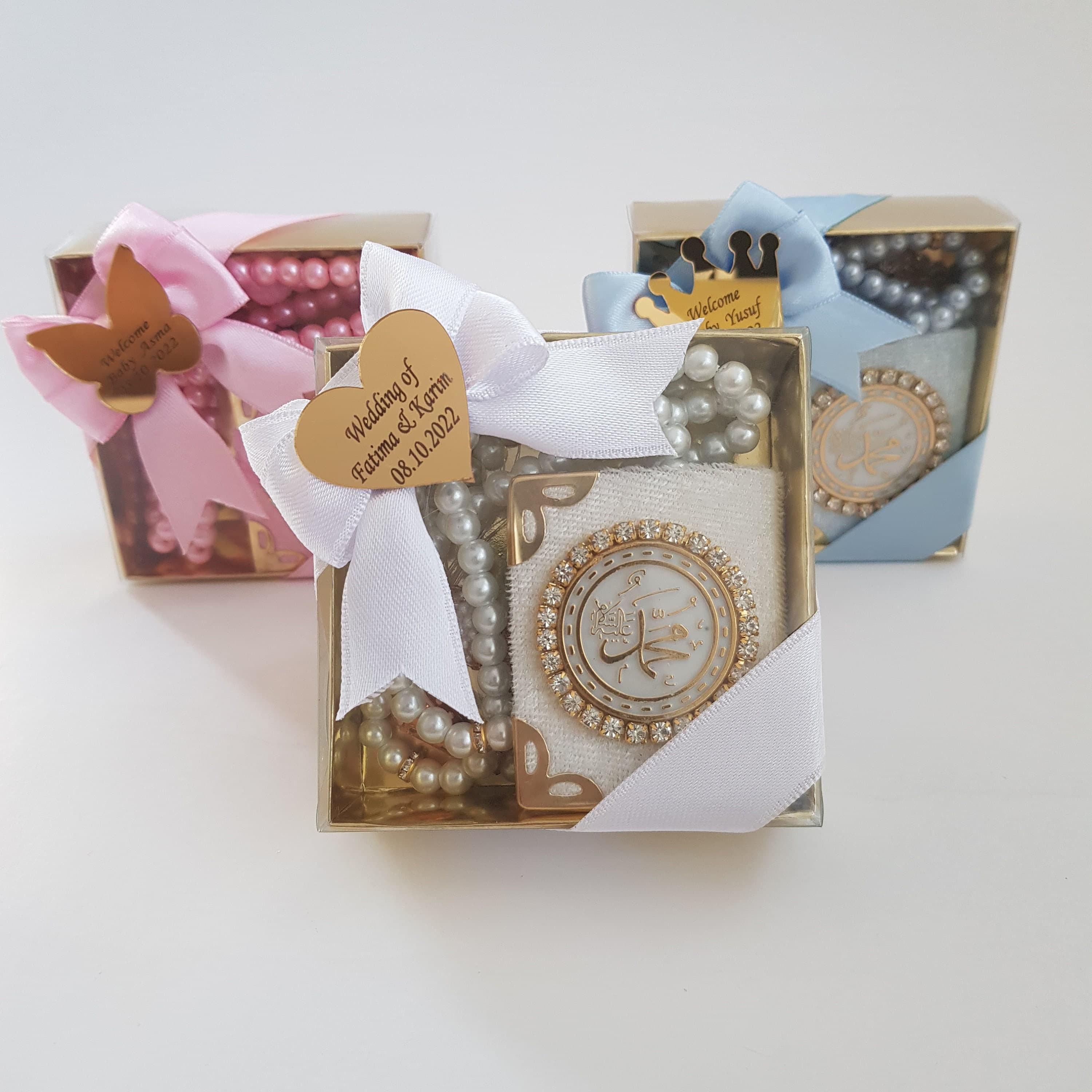 Mini Quran Gift Set | Velvet Box, Pearl Tasbeeh | Islamic Favors