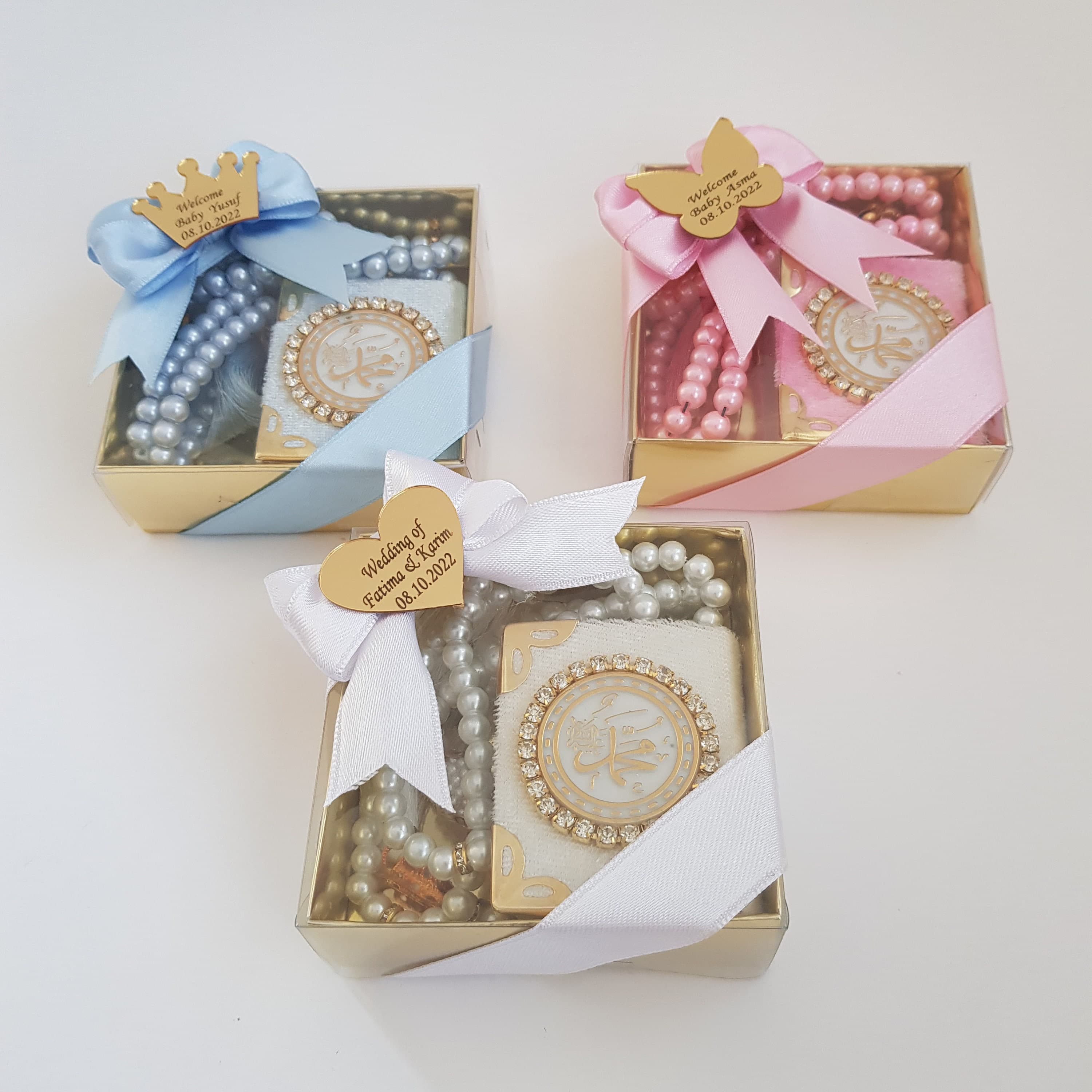Mini Quran Gift Set | Velvet Box, Pearl Tasbeeh | Islamic Favors - image 3