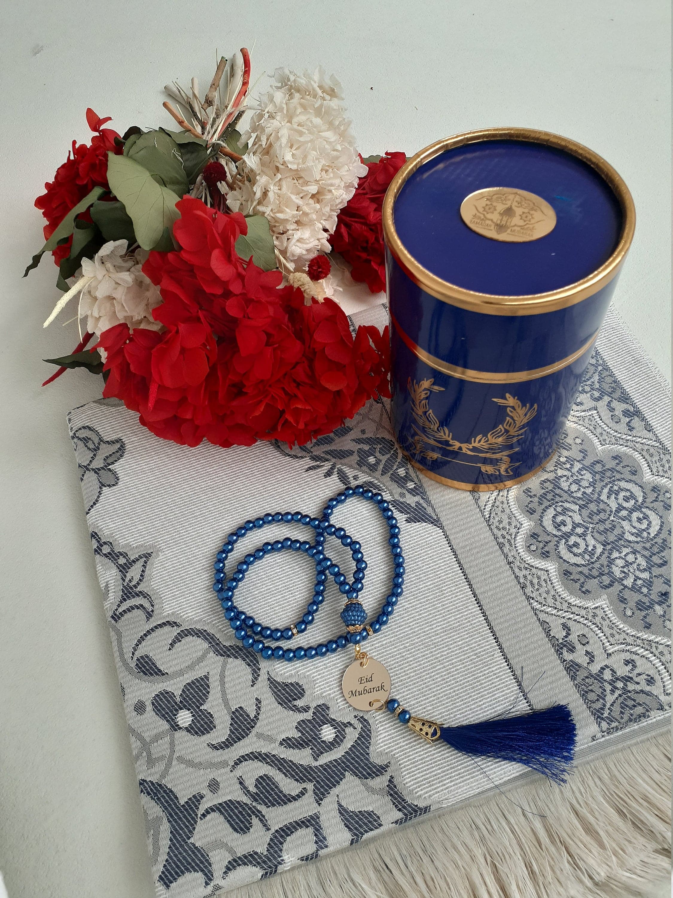 Personalized Prayer Mat Gift Set | Islamic Pearl Tasbeeh, Eid Mubarak - image 4