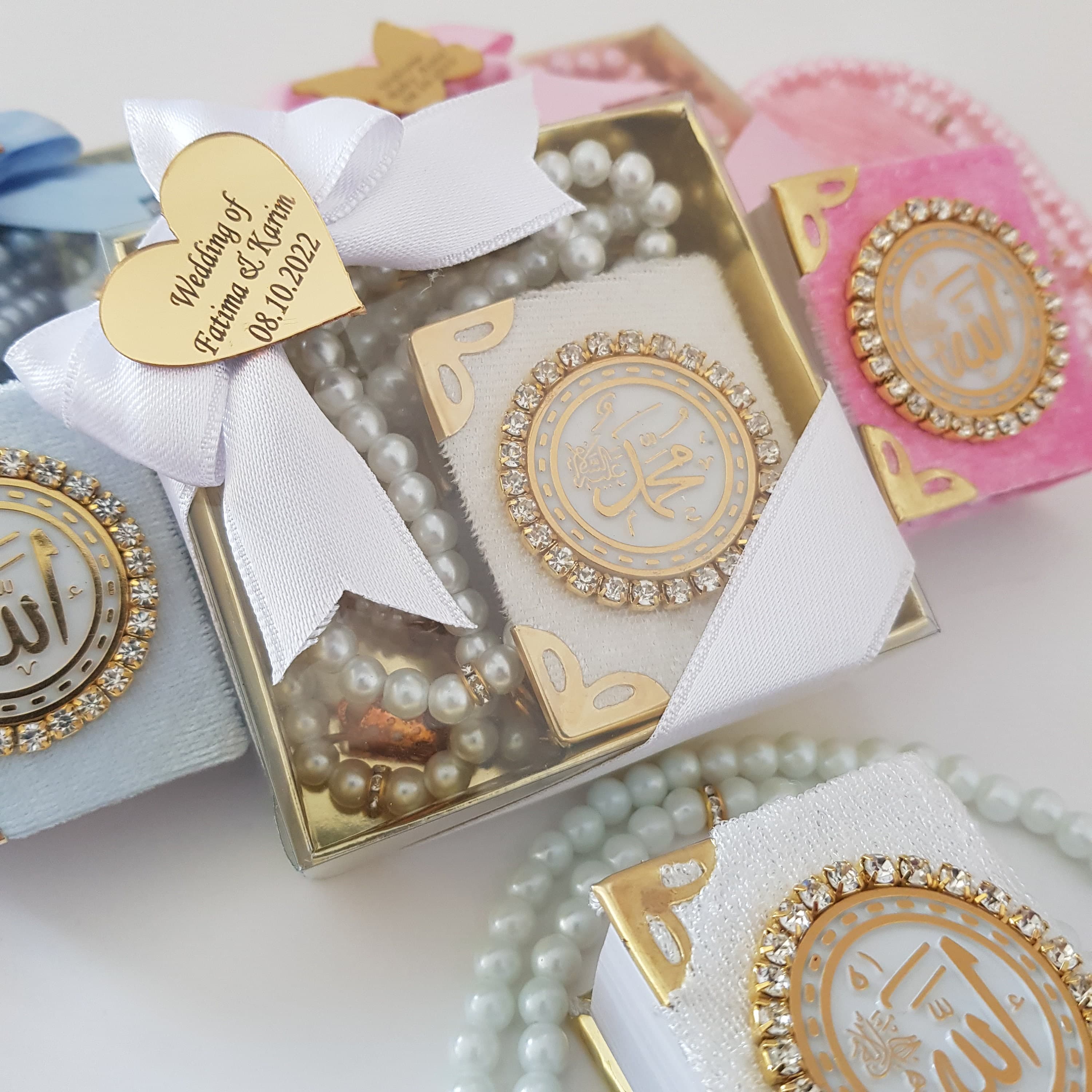 Mini Quran Gift Set | Velvet Box, Pearl Tasbeeh | Islamic Favors - image 5