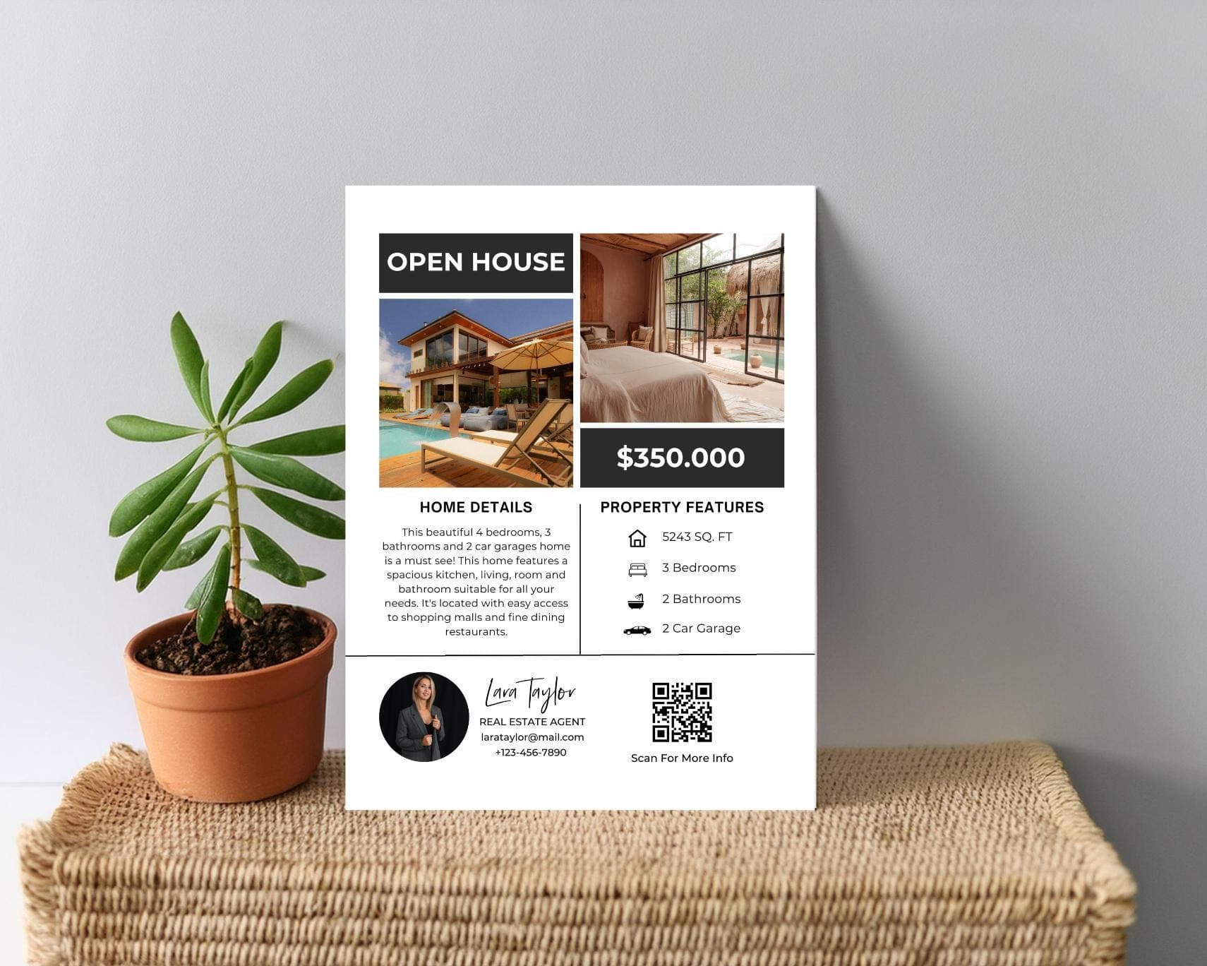 Brokers Open House Flyer Canva Template, Realtor Black And White Editable Flyer, Property Listing - image 4