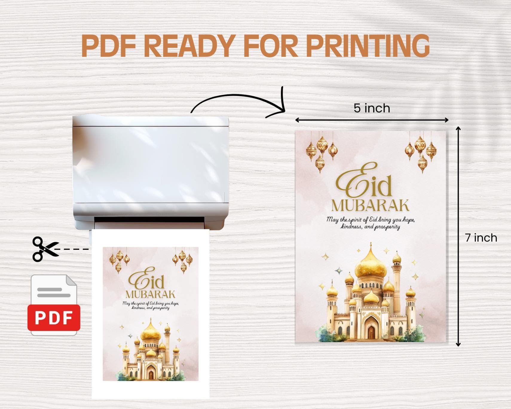 Eid Mubarak Cards, Printable PDF, Happy Eid Editable Canva Template, Digital Download, Watercolor Card - image 3
