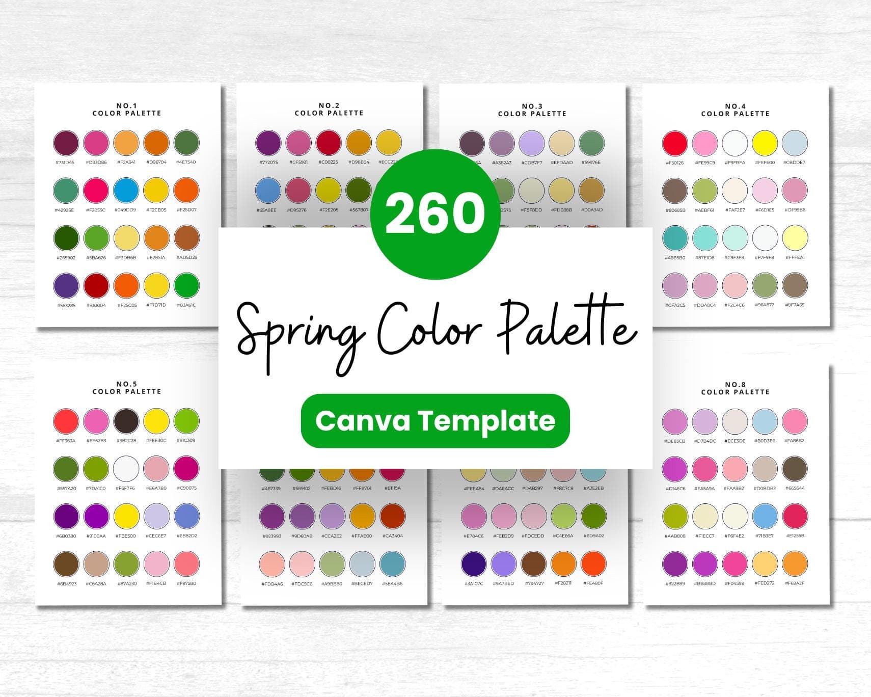 Spring Color Palette with 260 Hex Codes – Canva Template – Instant Download