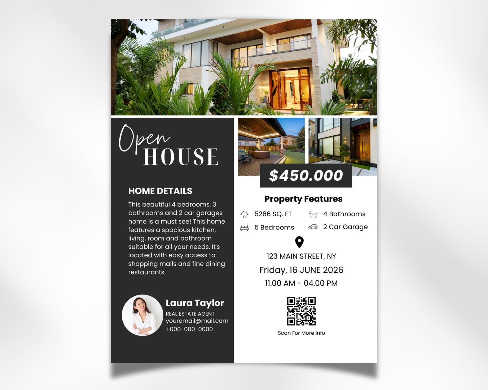 Brokers Open House Flyer Canva Template With QR Code, Property Listing, Real Estate Marketing