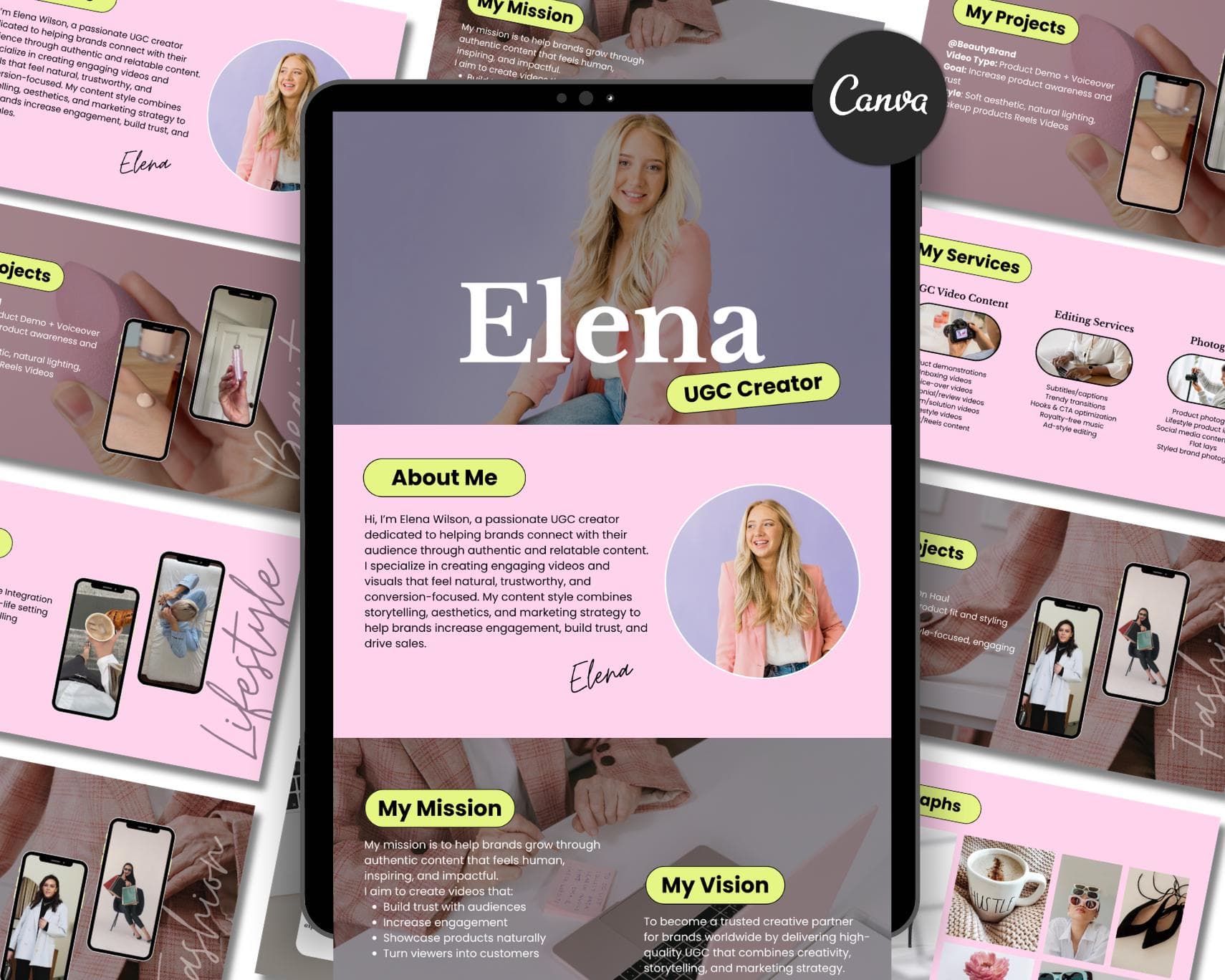 Ugc Portfolio Website Template, Editable On Canva, Pink Content Creator Website, Digital Download