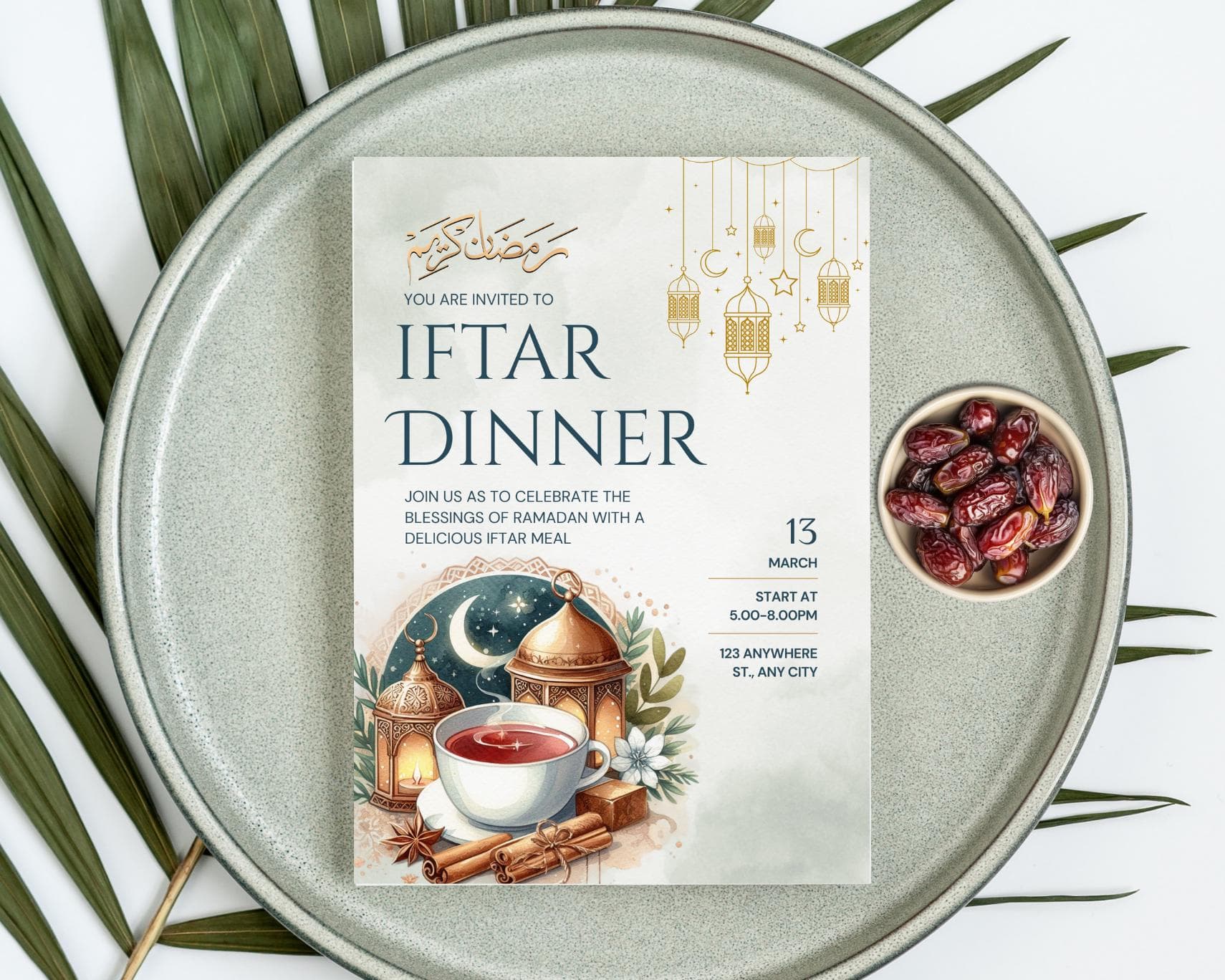 Editable Iftar Invitation, Ramadan Dinner Invitation Canva Template, Printable PDF, Instant Download