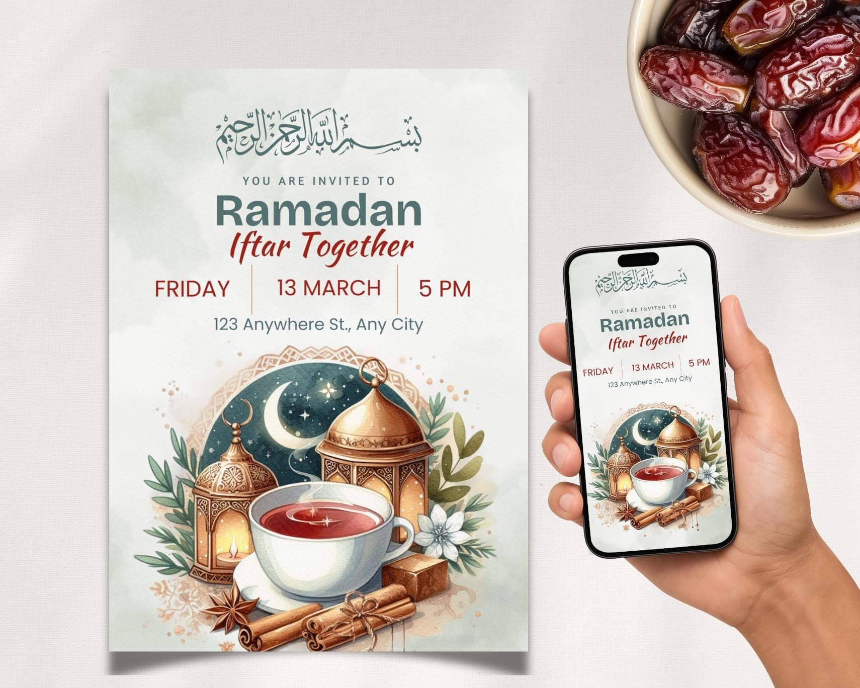 Printable Iftar Invitation, Editable Canva Template, Ramadan Dinner Invite, PDF Instant Download