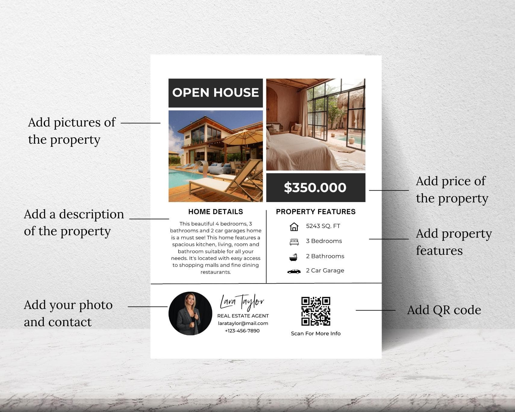 Brokers Open House Flyer Canva Template, Realtor Black And White Editable Flyer, Property Listing - image 3
