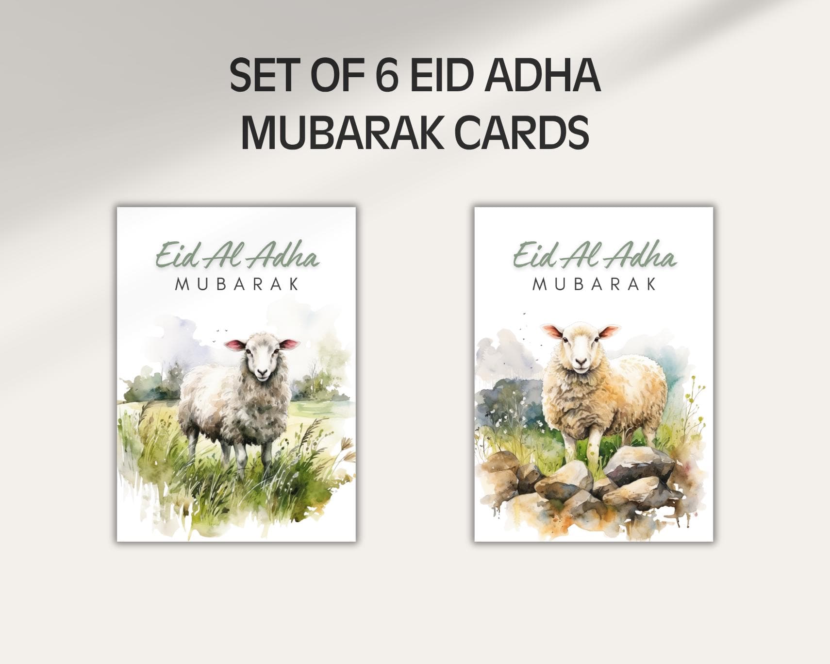 Set of 6 Watercolor Eid Al Adha Cards, Eid Mubarak Greetings (Digital Download) - image 3