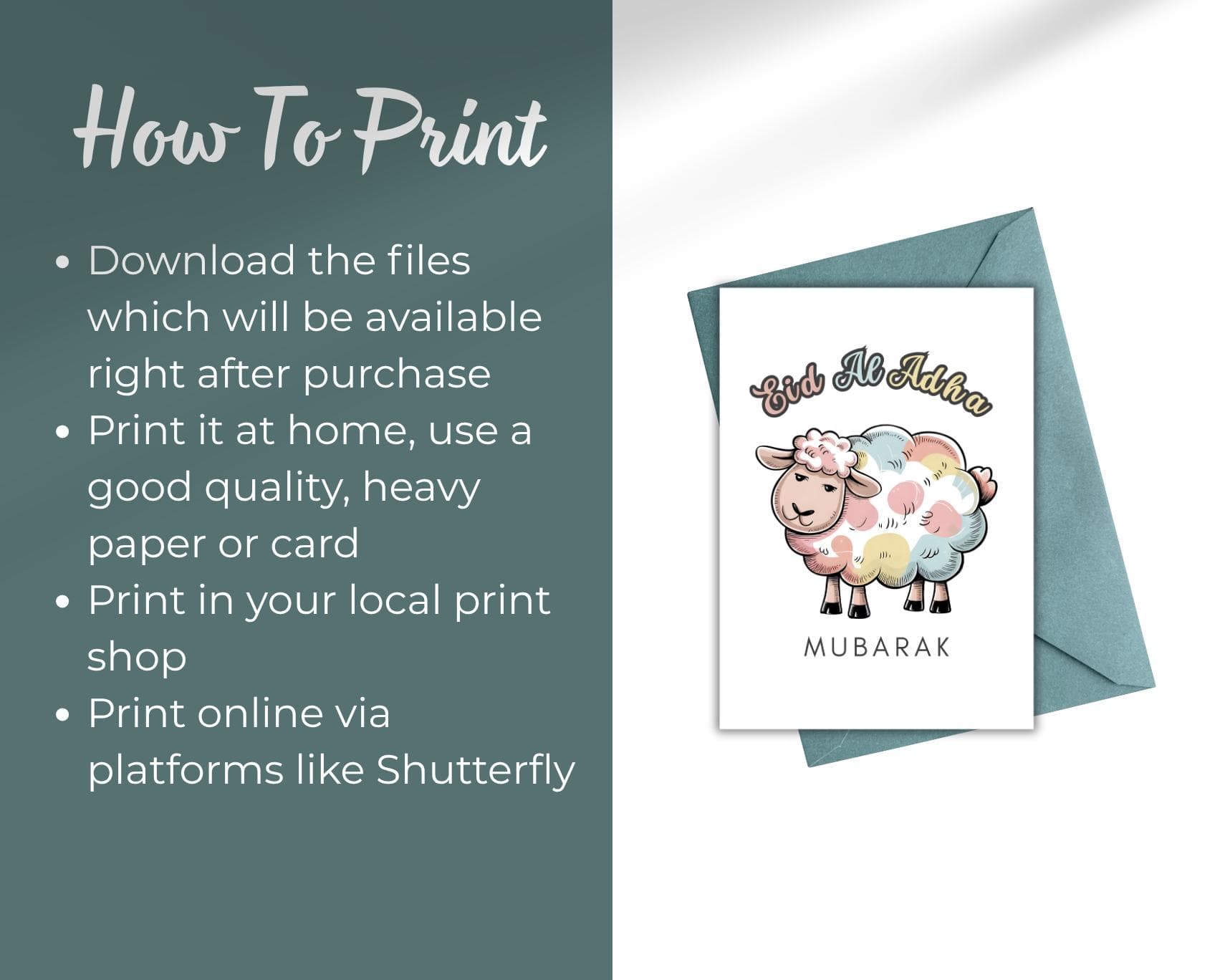 Eid Al Adha Mubarak Card, Pastel Sheep Greeting Card, 5x7 inch (Digital Download) - image 4