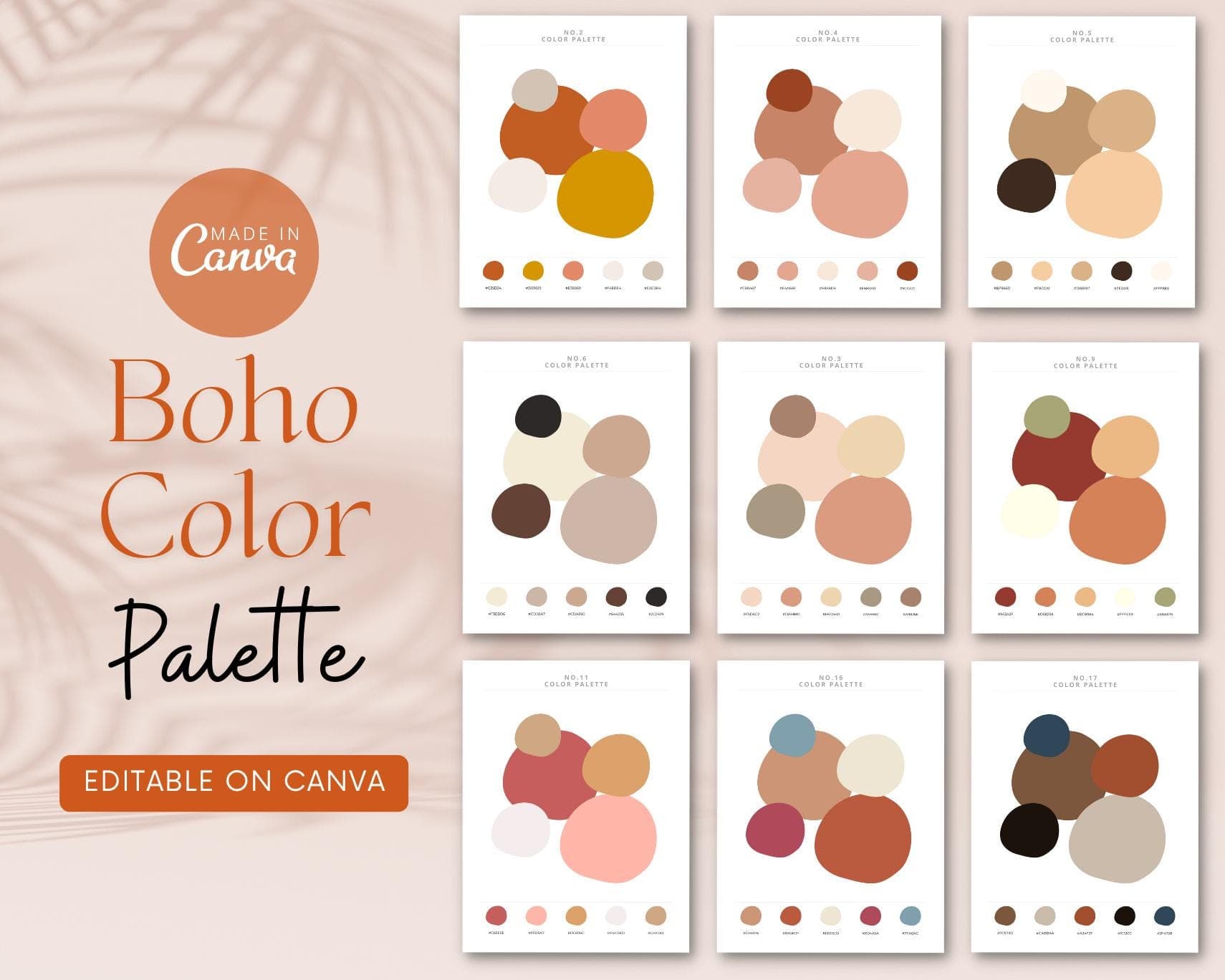 Boho Color Palette, Brand Kit Template with Hex Codes (Canva Editable) (Digital Download)