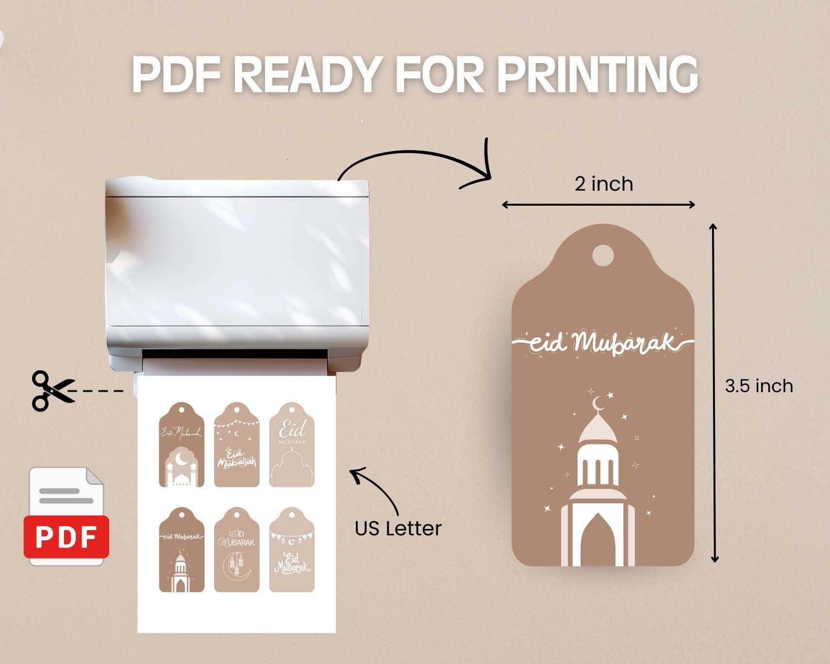 Printable Eid Mubarak Gift Tags,  Neutral Ramadan Tags, Digital Download - image 4