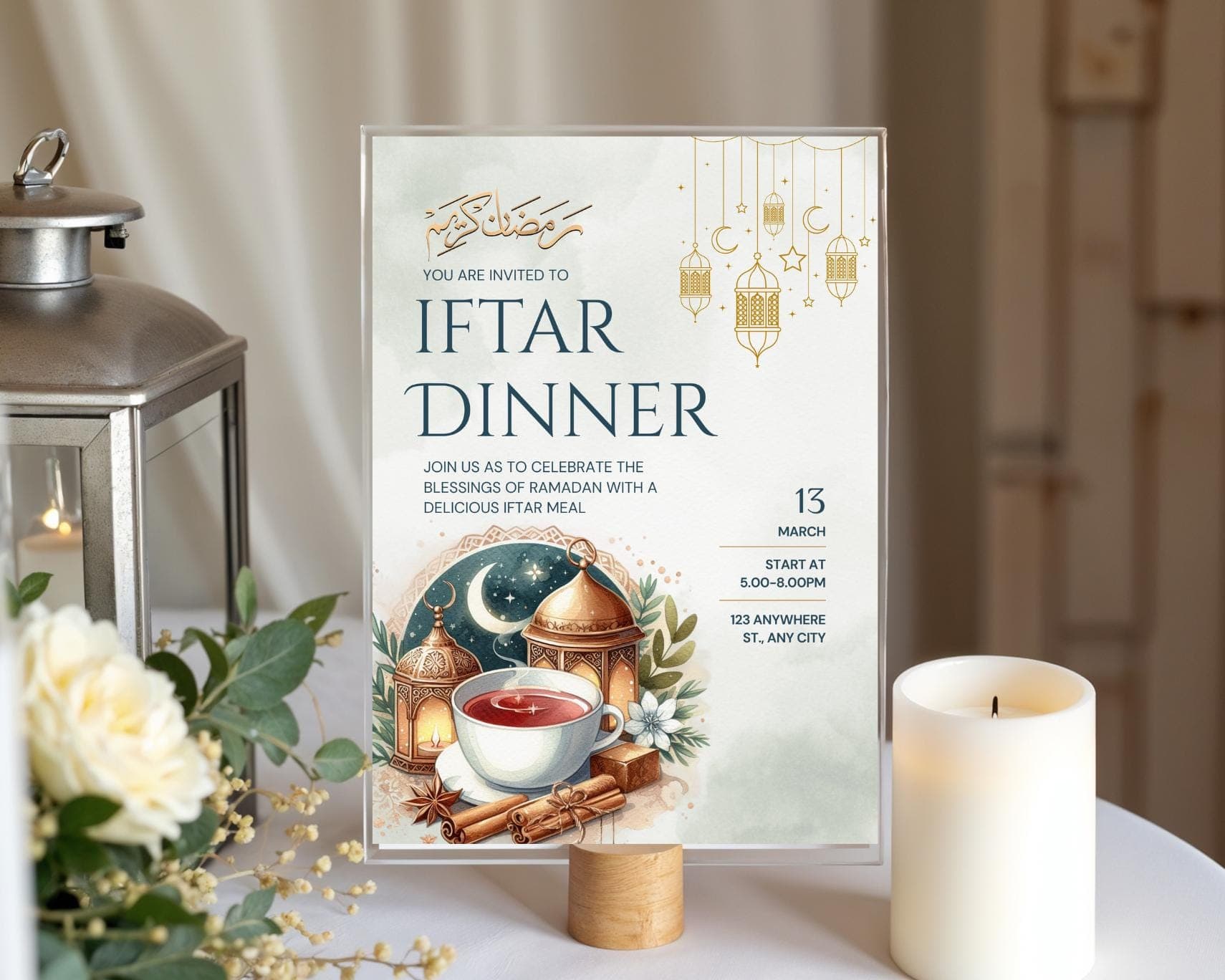 Editable Iftar Invitation, Ramadan Dinner Invitation Canva Template, Printable PDF, Instant Download - image 5