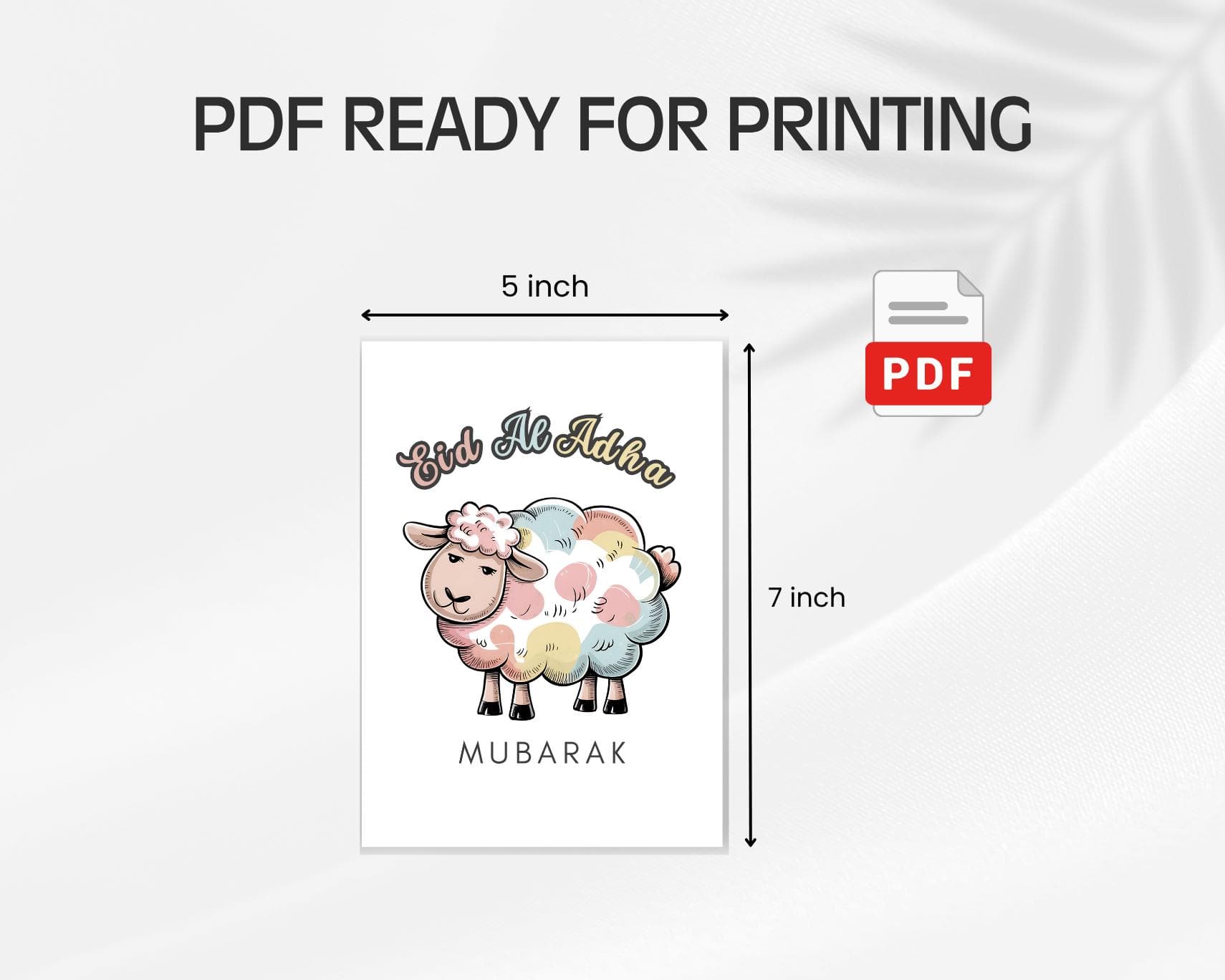 Eid Al Adha Mubarak Card, Pastel Sheep Greeting Card, 5x7 inch (Digital Download) - image 3