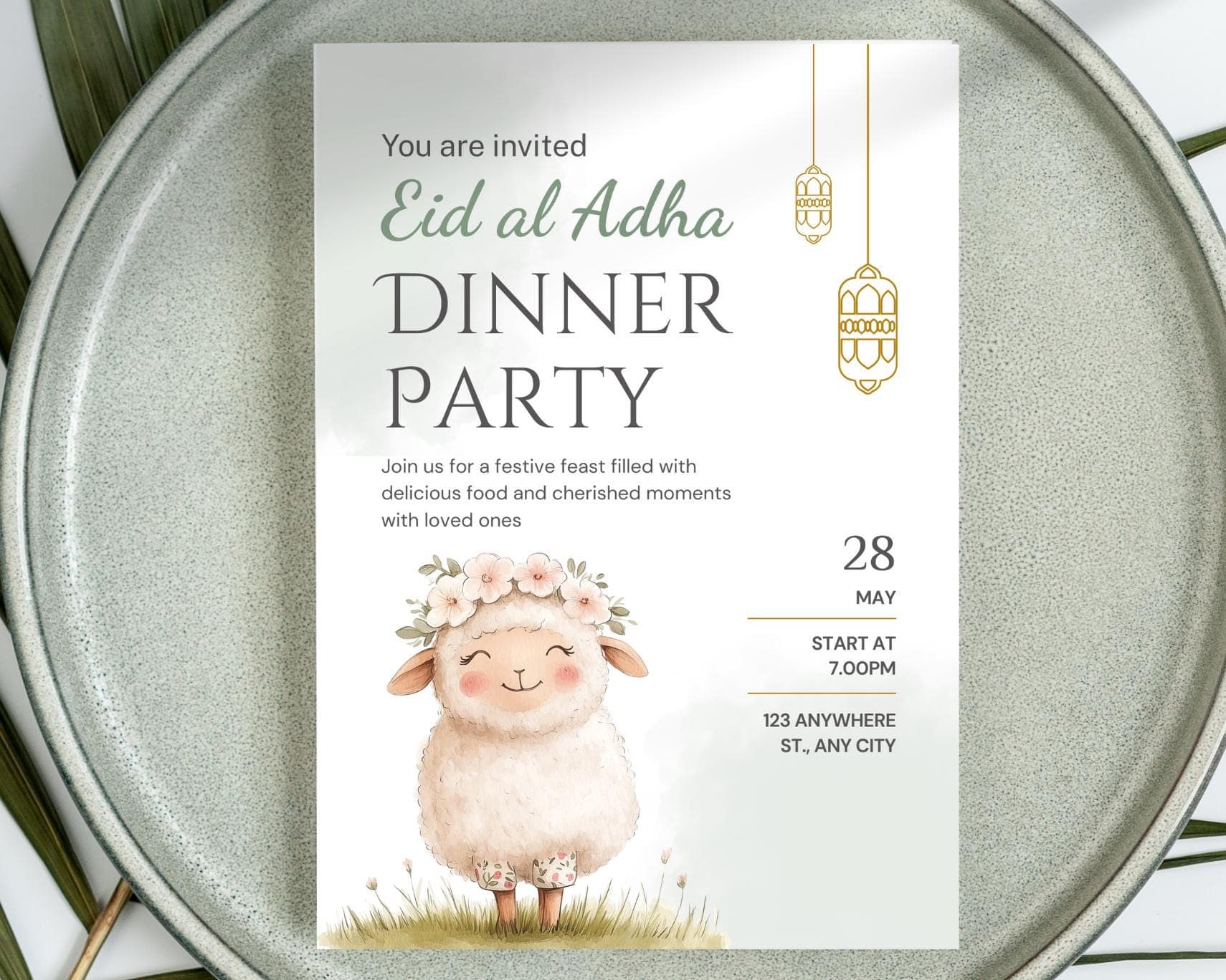 Eid Al Adha Invitation, Floral Sheet Invite Printable PDF, Editable Canva Template, Digital Download - image 5