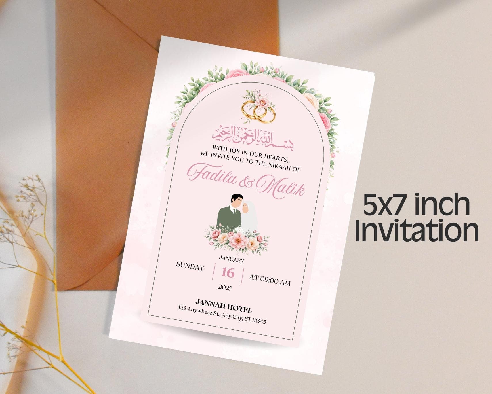 Pink Muslim Wedding Invitation Template, Editable Nikah Card, Islamic Walima Invite (Digital Download) - image 5