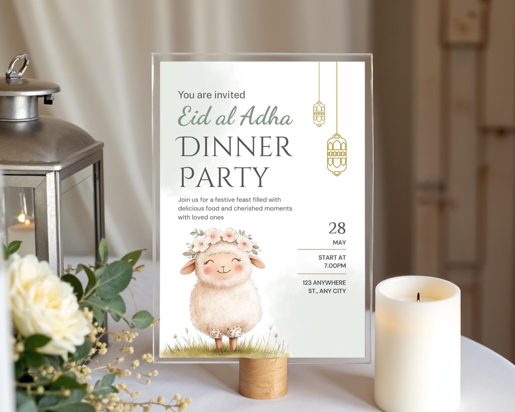 Eid Al Adha Invitation, Floral Sheet Invite Printable PDF, Editable Canva Template, Digital Download - image 4