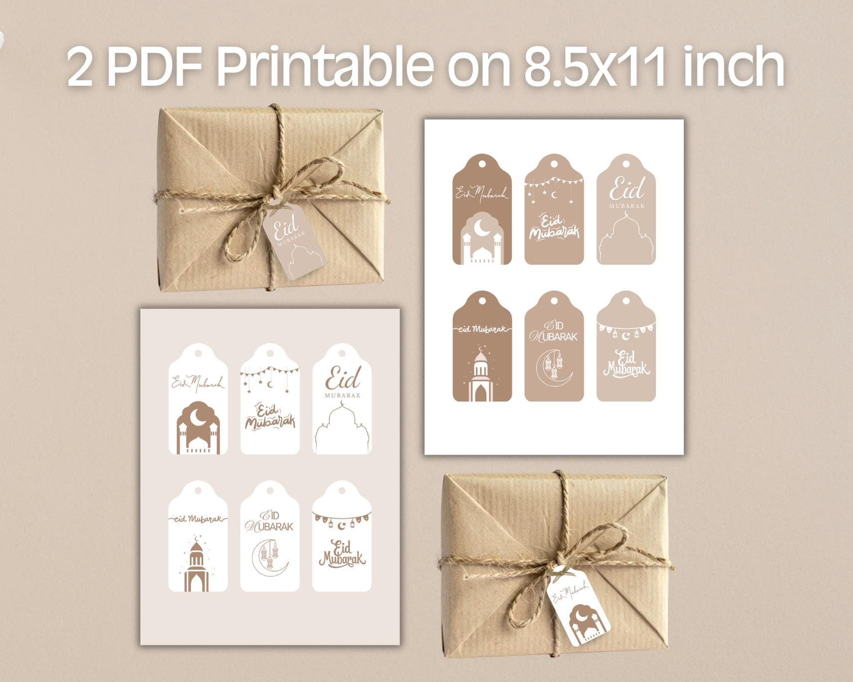 Printable Eid Mubarak Gift Tags,  Neutral Ramadan Tags, Digital Download - image 3