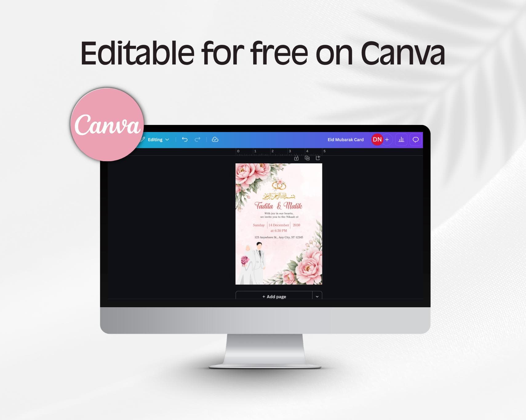 Muslim Wedding Invitation Template Roses, Hijabi Bride Card, Islamic Walima Invite (Digital Download) - image 3