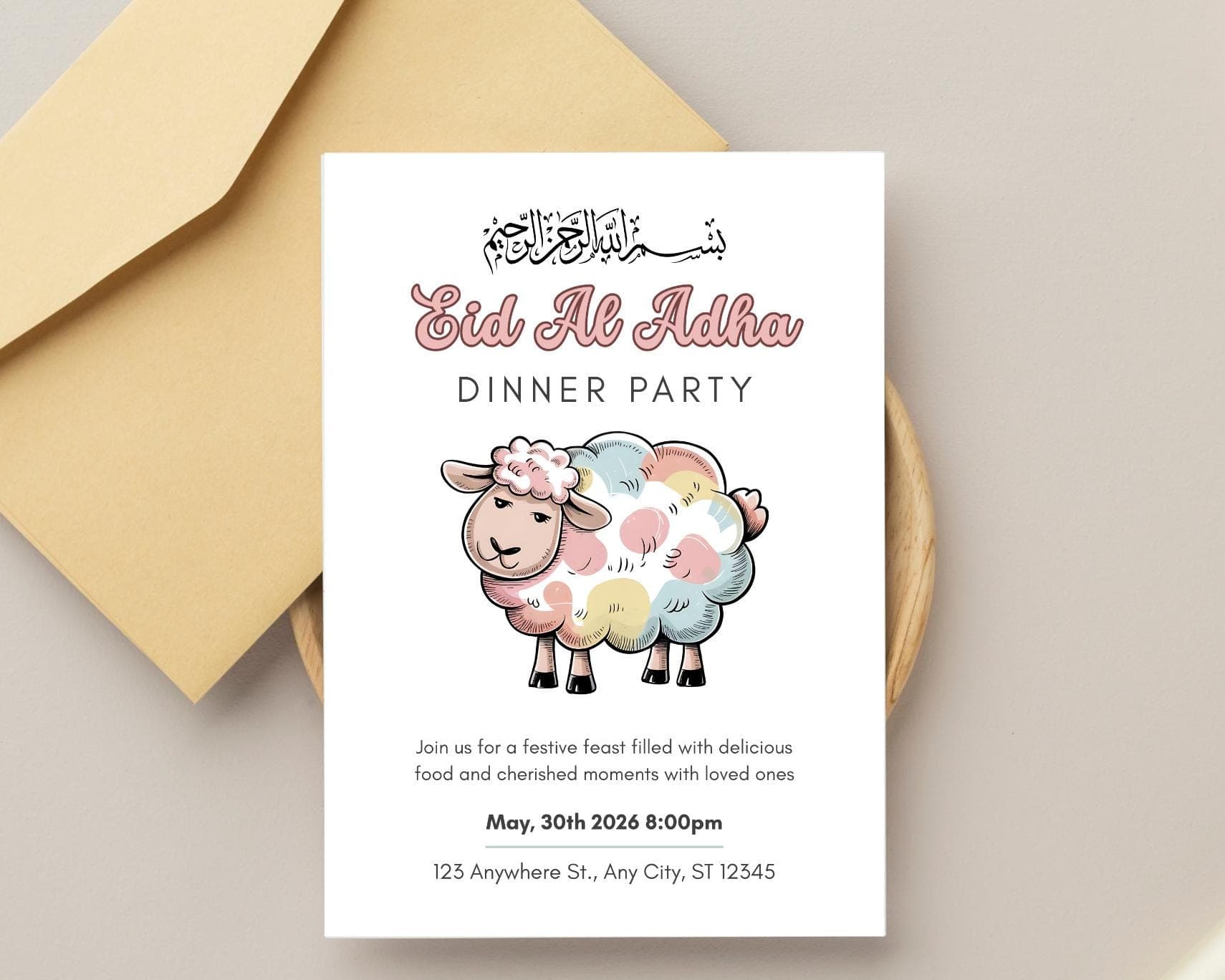 Eid Al Adha Dinner Party Invitation, Pastel Sheep Design (Digital Download) - image 5