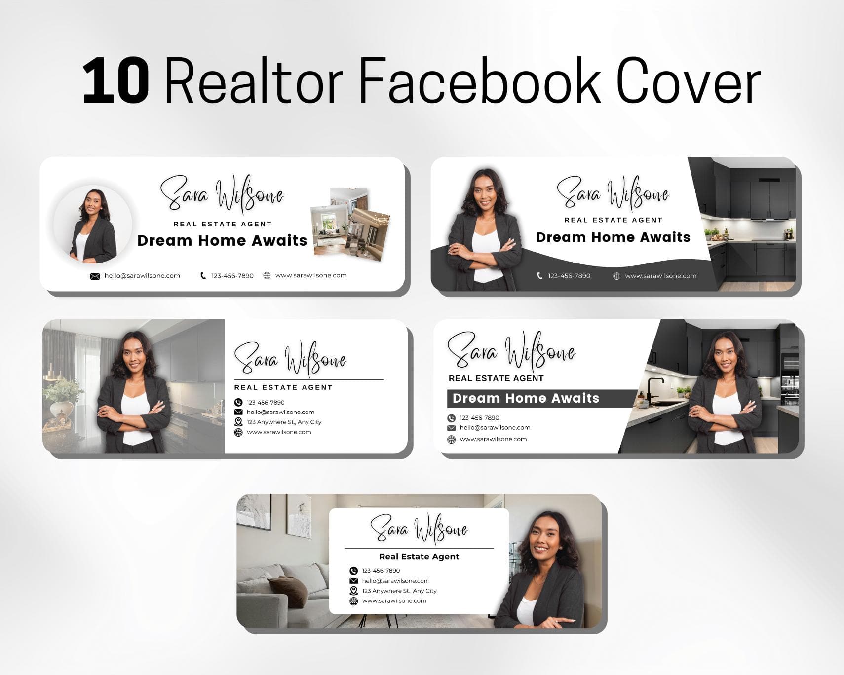 Realtor Facebook Cover, Real Estate Facebook Banner Black And White, Editable Canva Template - image 3