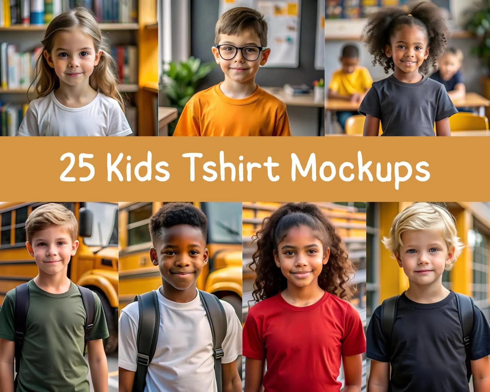 Back to School Kids Tshirt Mockup Bundle, Boy Girl Models, (Digital Download)