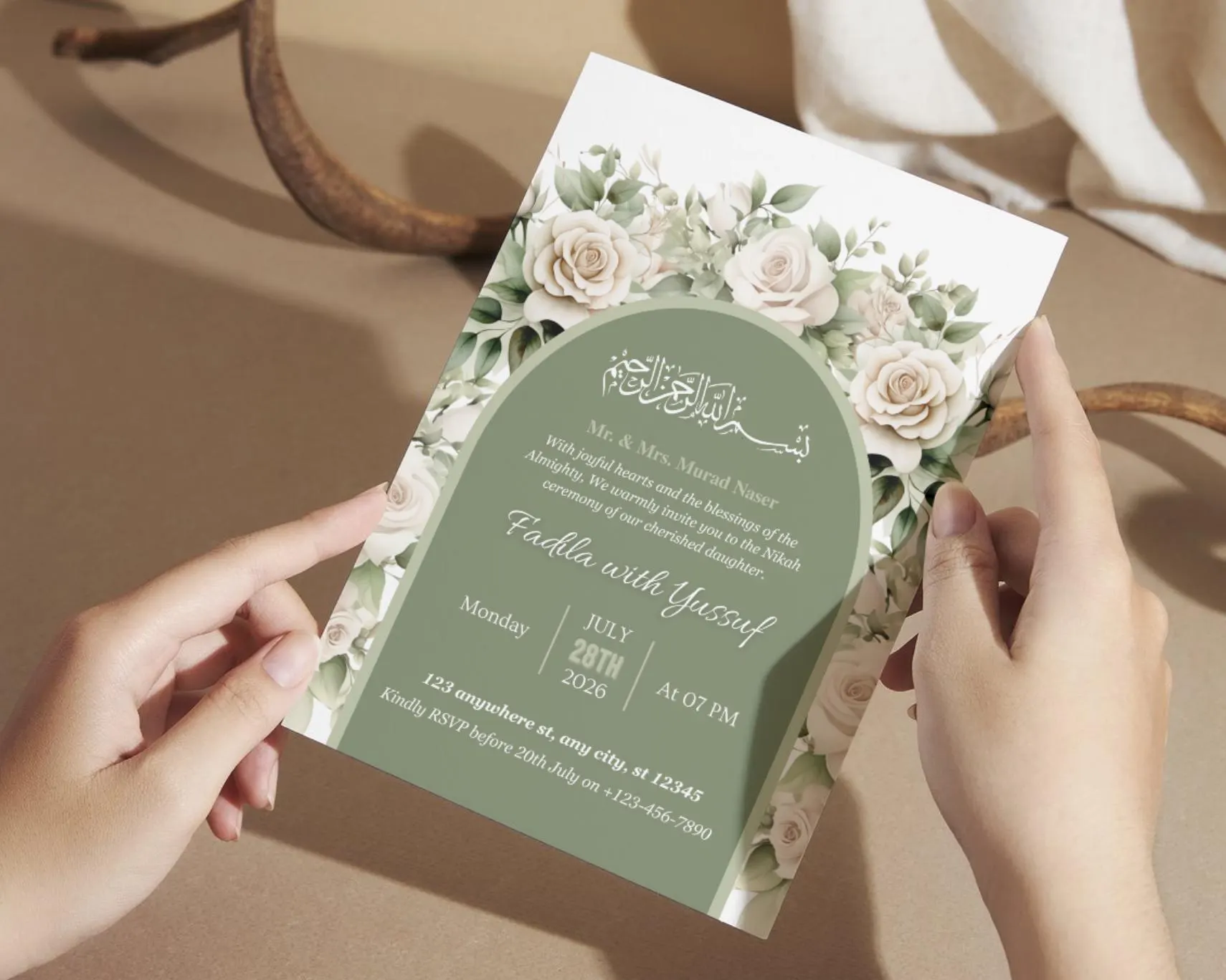 Muslim Wedding Invitation Template, Editable Nikah Card, Islamic Walima Invite (Digital Download) - image 4