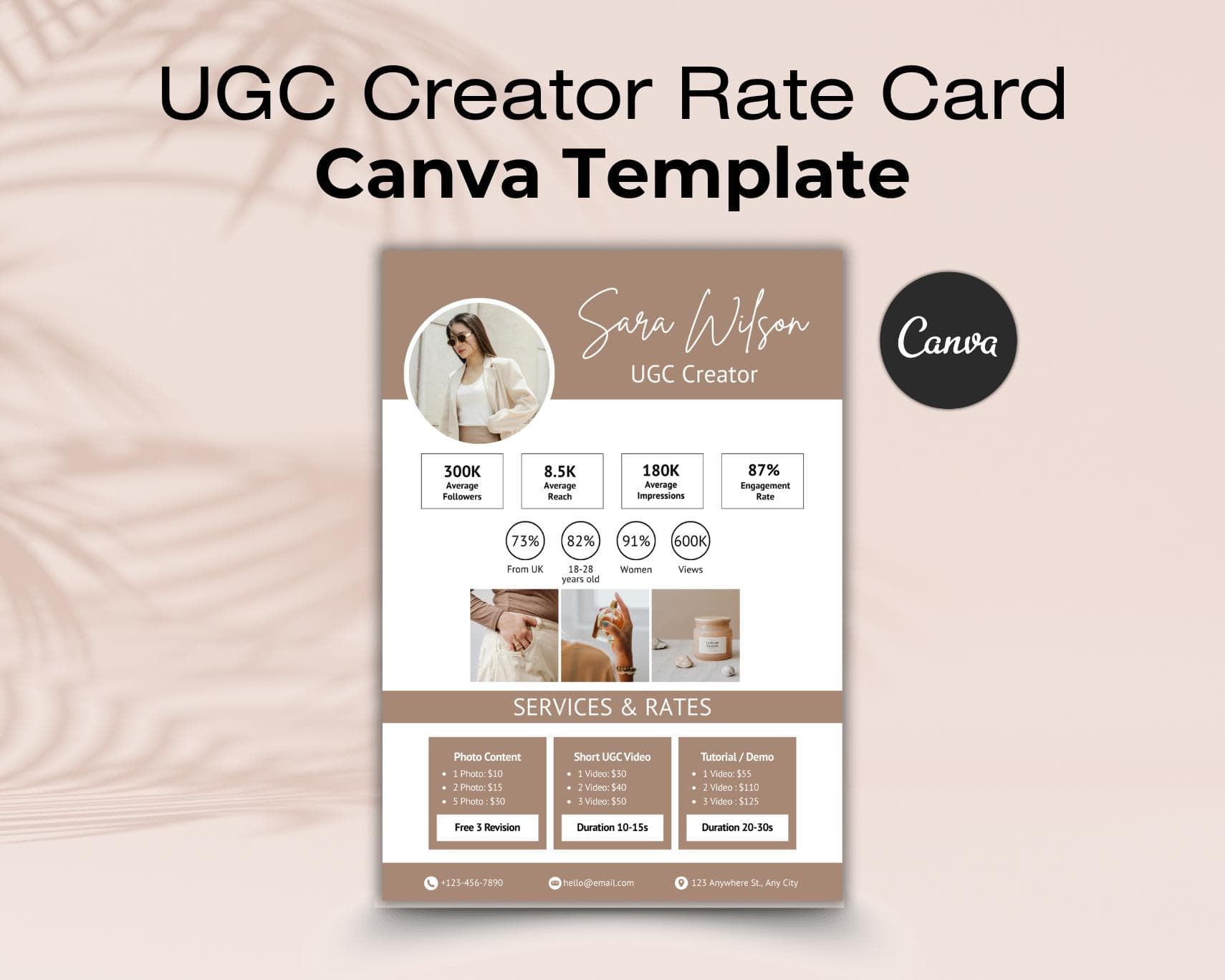 UGC Rate Card, Canva Template, Content Creator Pricing