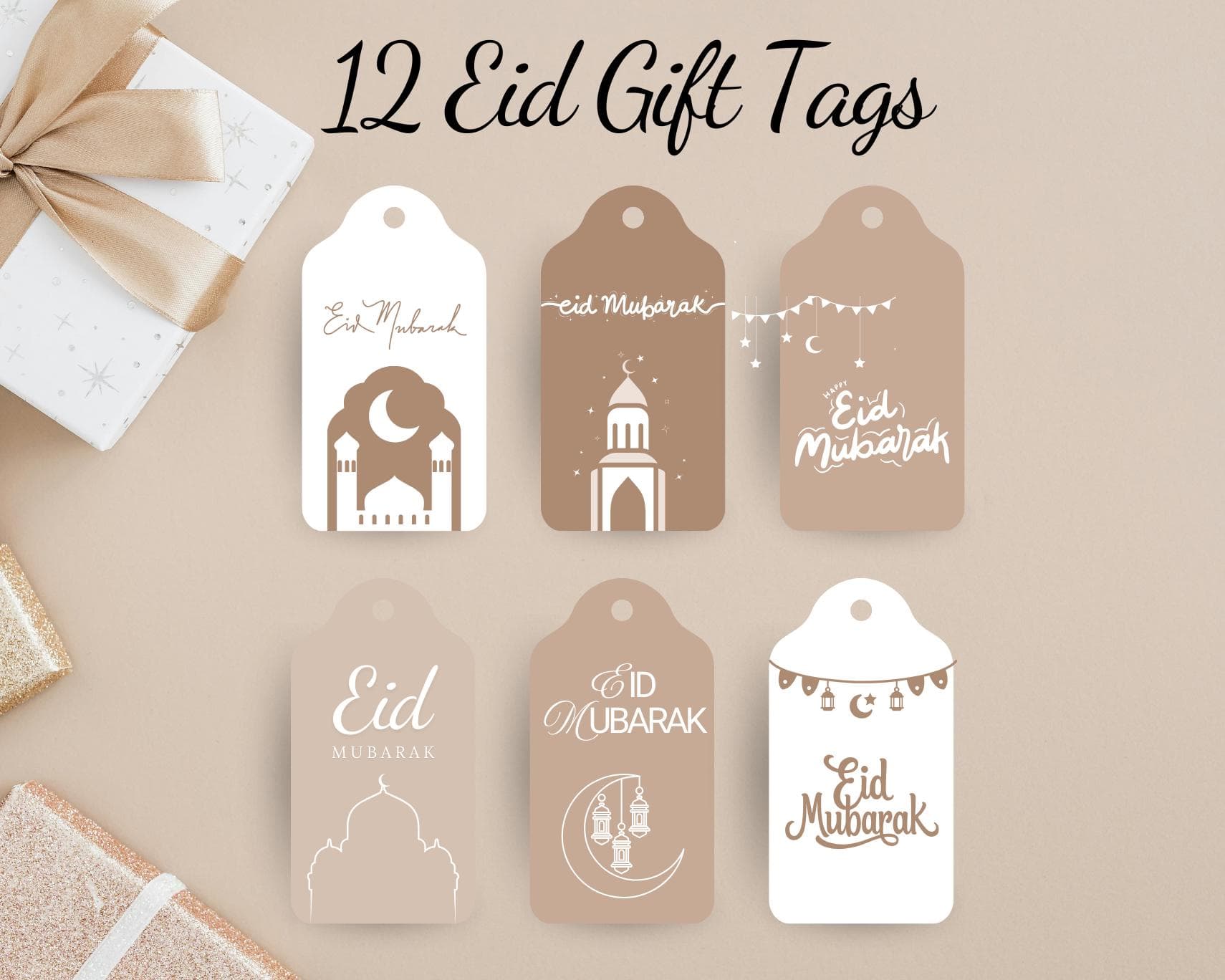 Printable Eid Mubarak Gift Tags,  Neutral Ramadan Tags, Digital Download