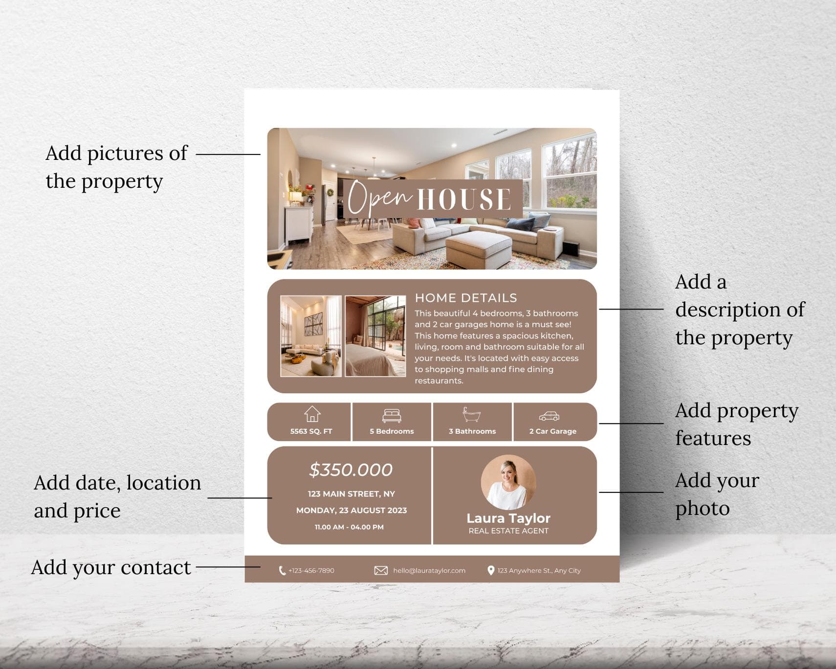 Brokers Open House Flyer Canva Template, Property Listing, Realtor Editable Flyer, Real Estate Marketing, - image 3