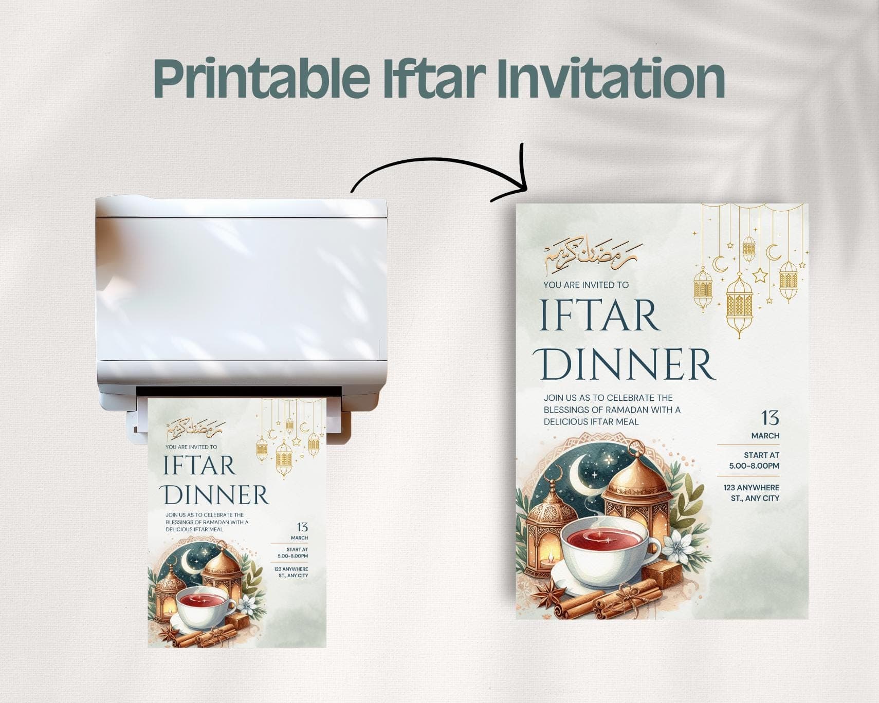 Editable Iftar Invitation, Ramadan Dinner Invitation Canva Template, Printable PDF, Instant Download - image 3