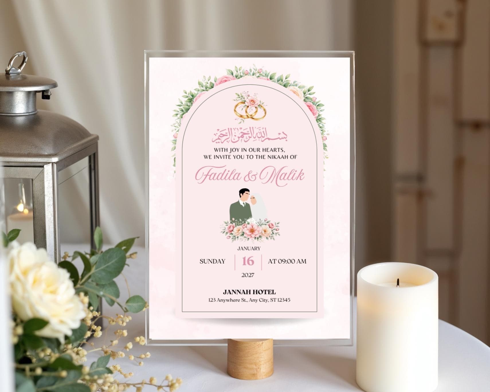 Pink Muslim Wedding Invitation Template, Editable Nikah Card, Islamic Walima Invite (Digital Download) - image 4