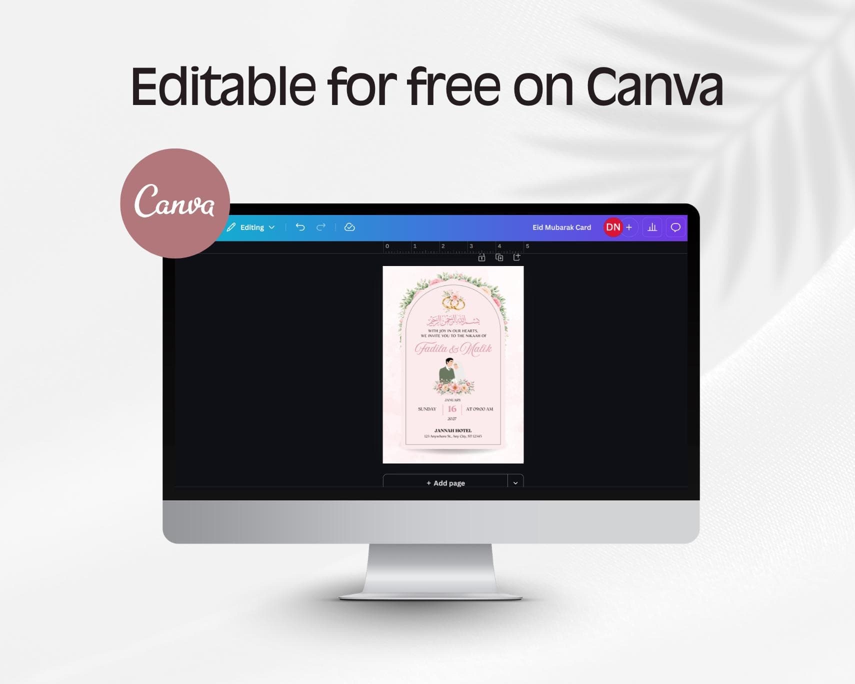 Pink Muslim Wedding Invitation Template, Editable Nikah Card, Islamic Walima Invite (Digital Download) - image 3