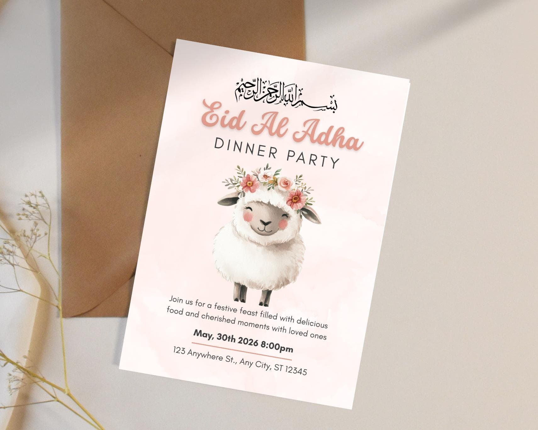 Eid Al Adha Invitation, Floral Invite Printable PDF, Editable Canva Template, Digital Download - image 5