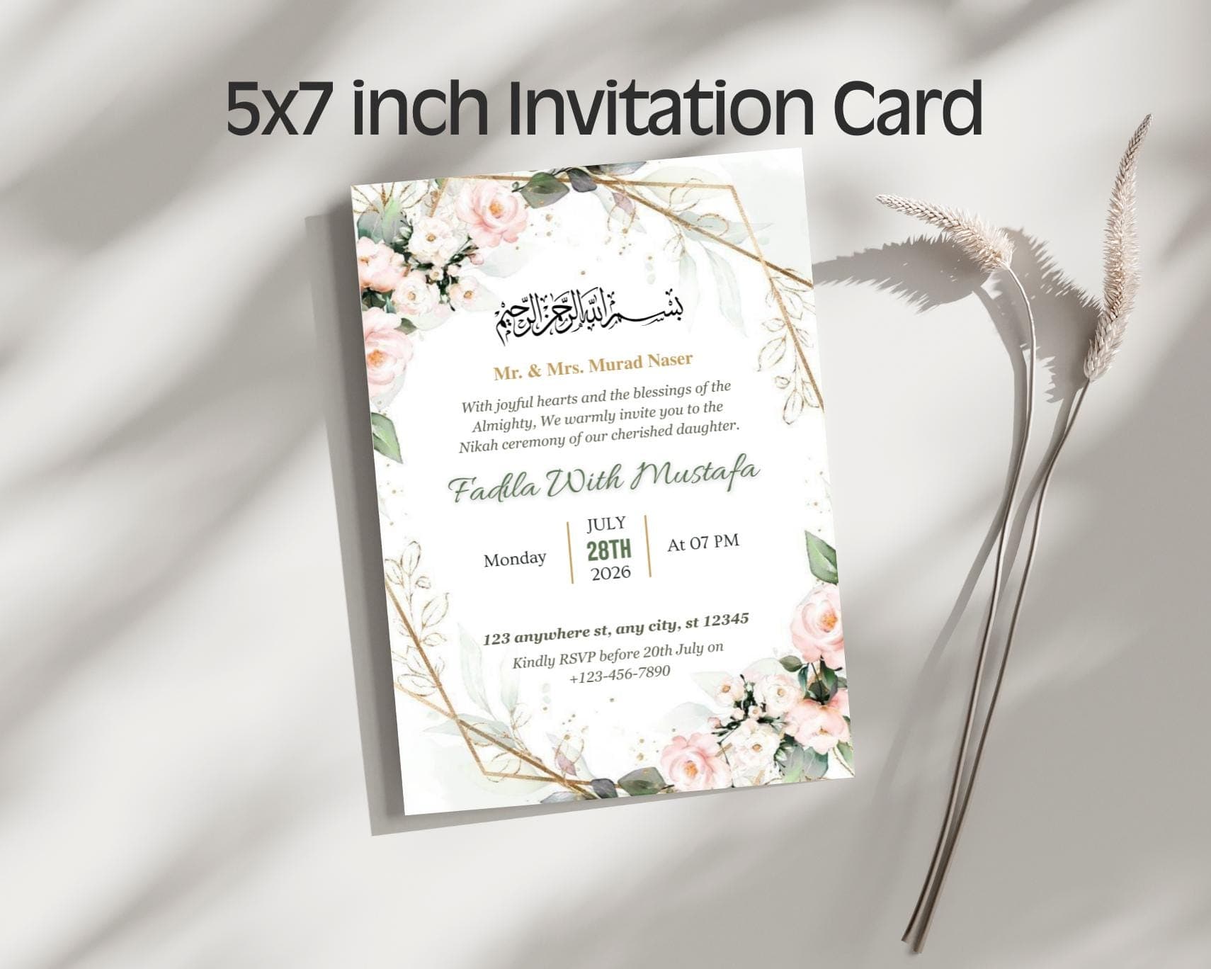 Floral Muslim Wedding Invitation, Editable Nikkah Card, Islamic Walima Invite (Digital Download) - image 4
