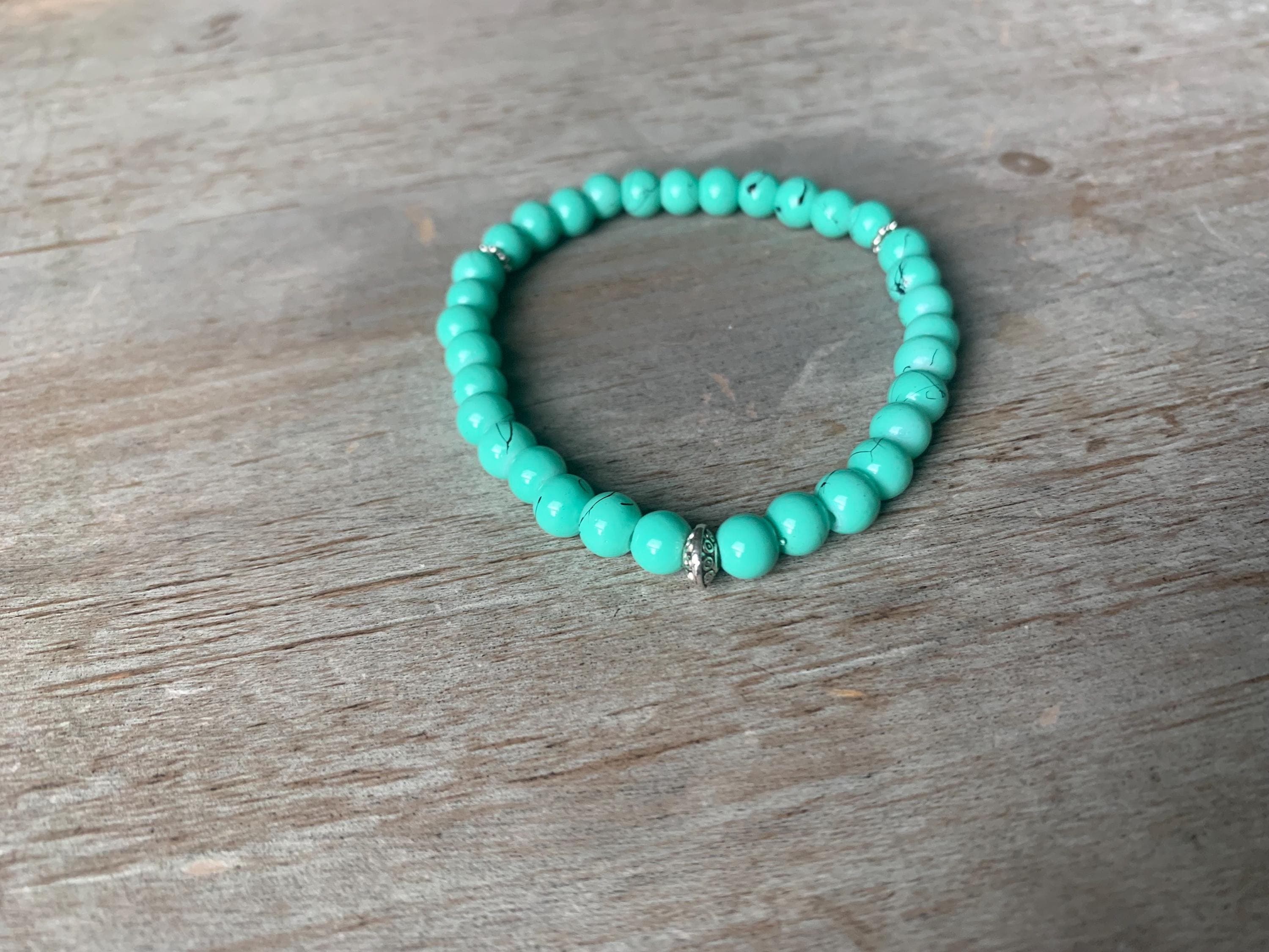 Teal and Black Marbled Glass Bead Tasbih Bracelet (33 Beads) - image 4