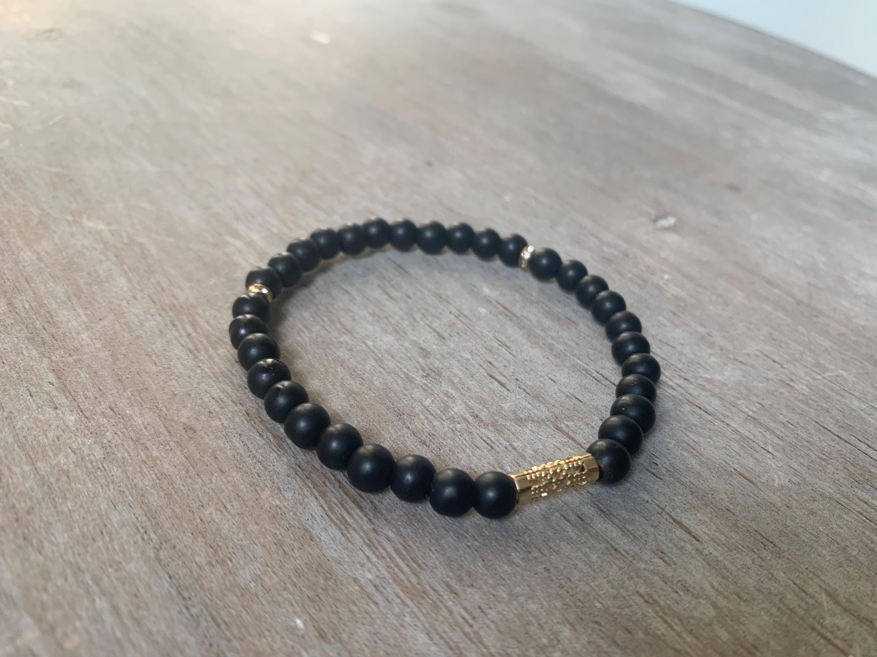 Black Onyx Tasbih Bracelet (33 Beads) with Gold Plated Spacers - image 3