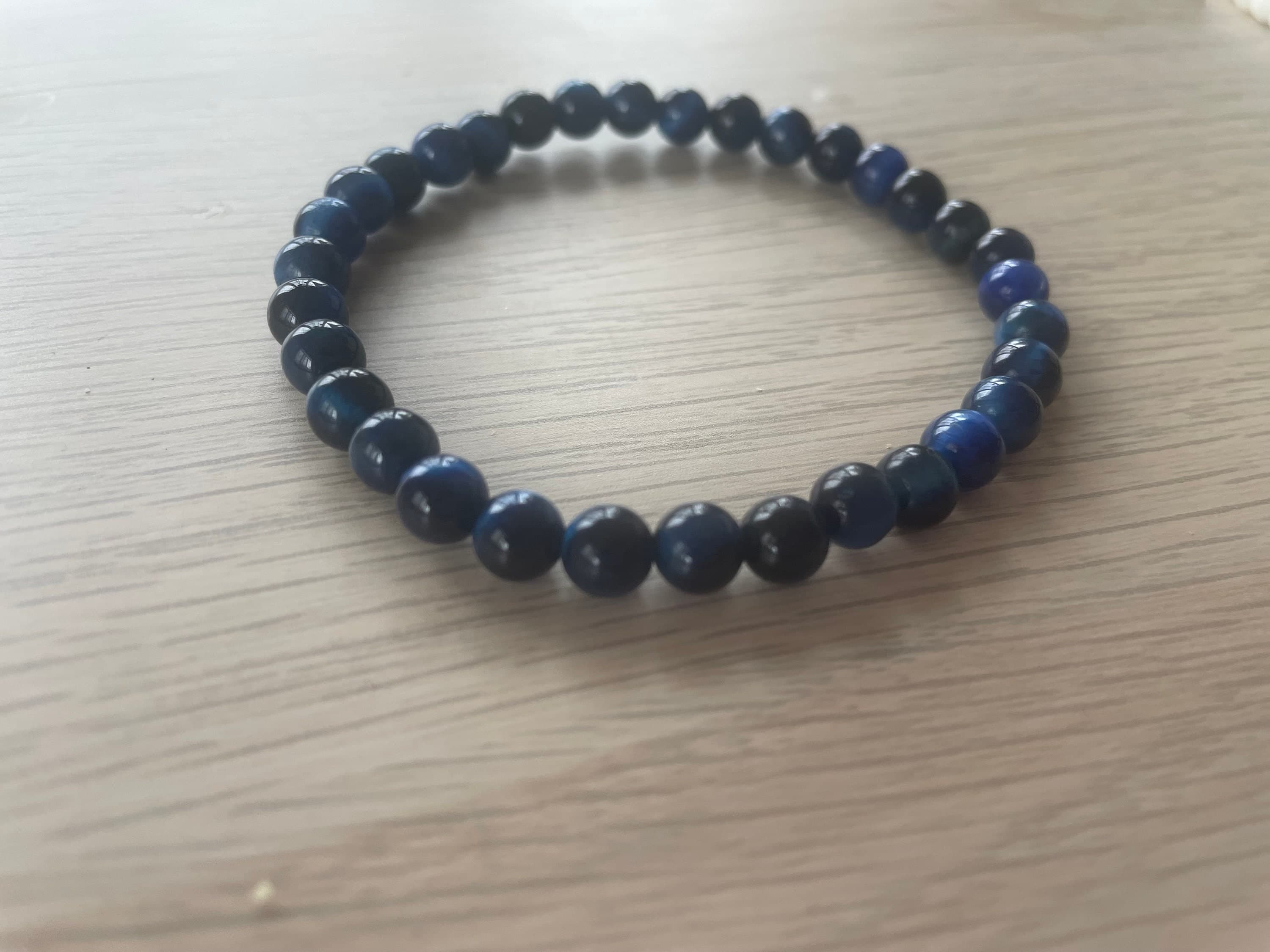 Dark Blue Tiger's Eye Beaded Bracelet (33 Beads) - image 3