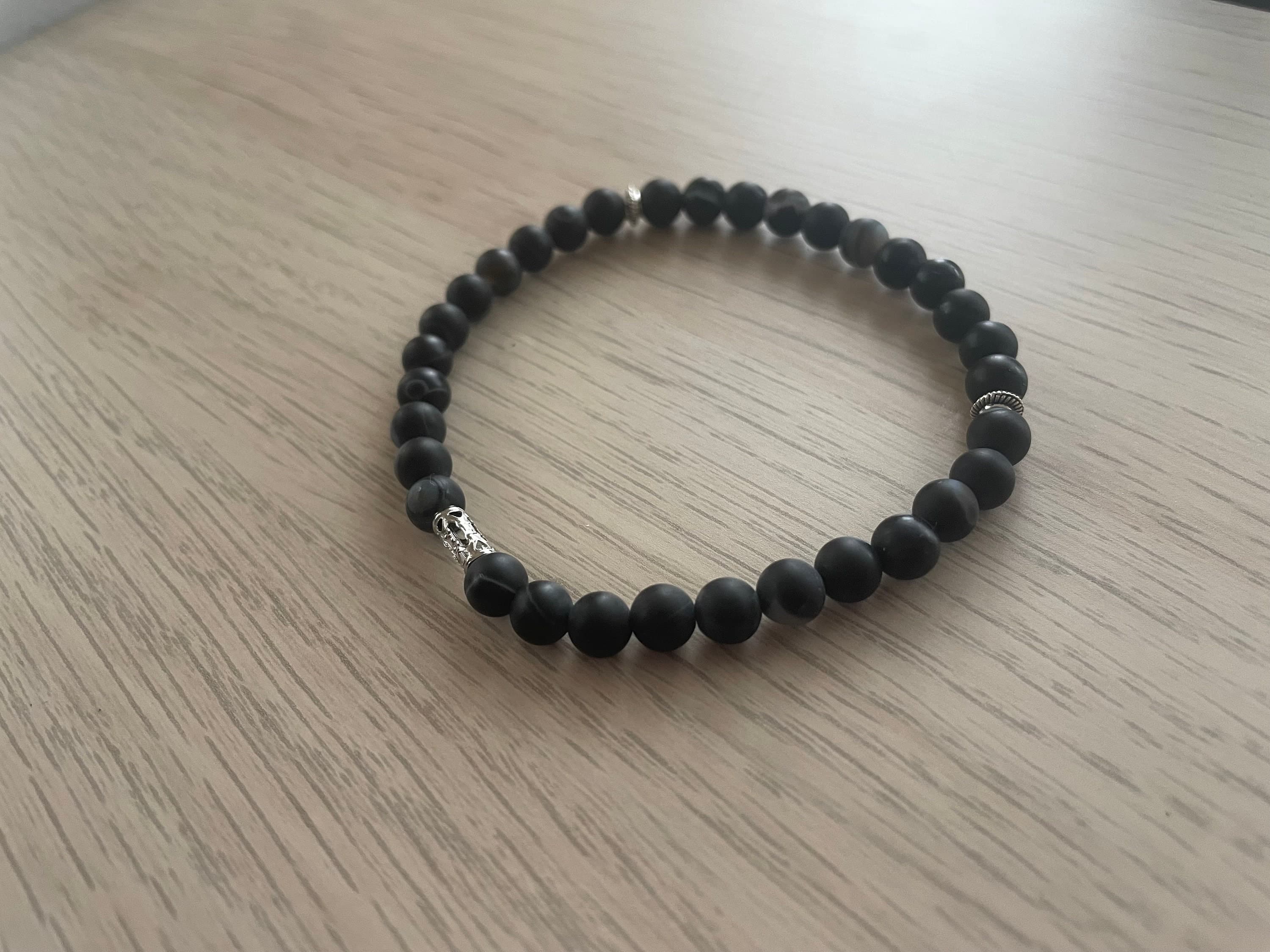 Matte Black Banded Agate Tasbih Bracelet (33 Beads) - image 4