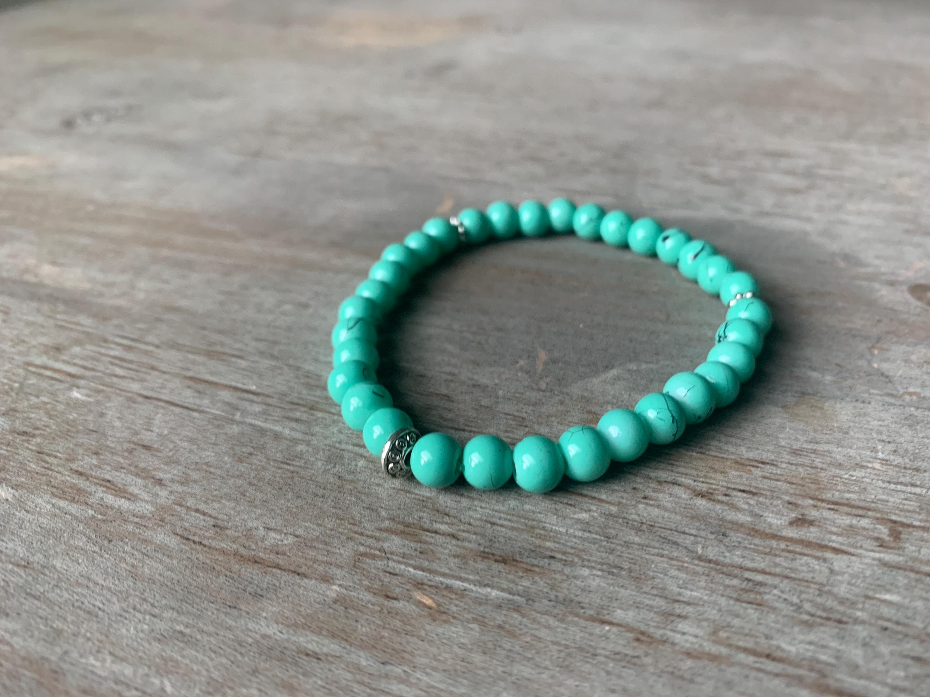 Teal and Black Marbled Glass Bead Tasbih Bracelet (33 Beads)