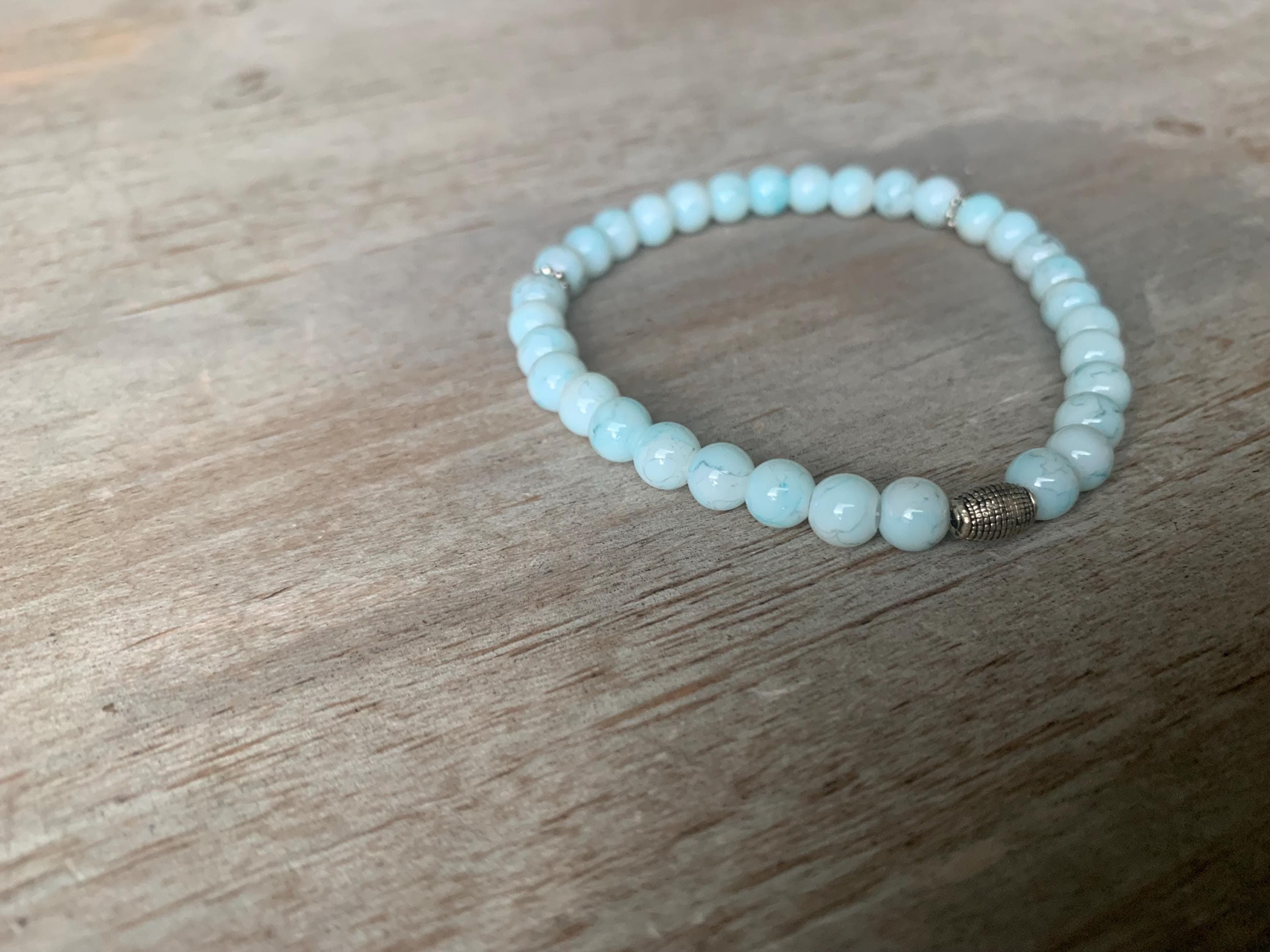 Light Blue Marbled Glass Bead Tasbih Bracelet (33 Beads)