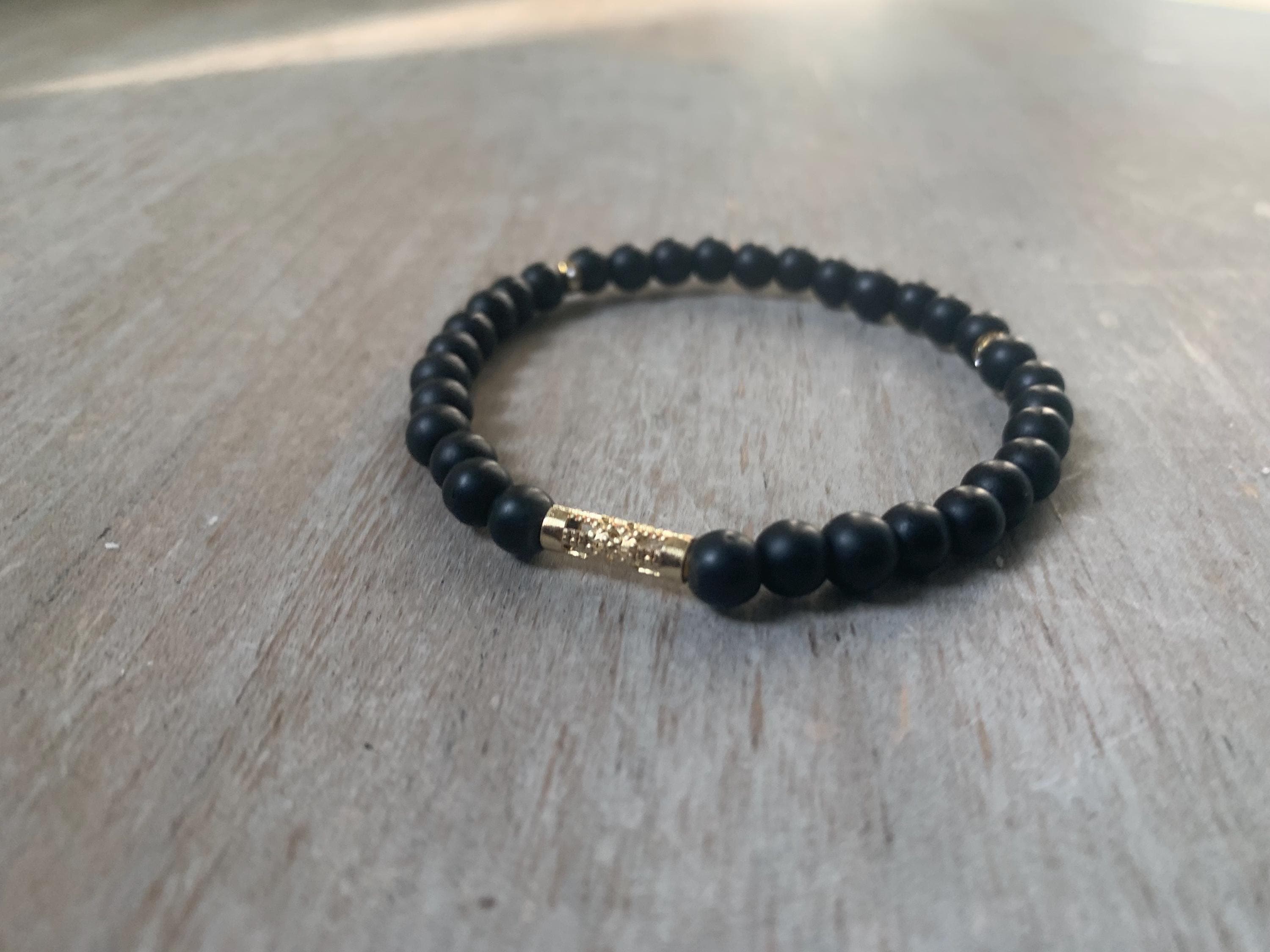 Black Onyx Tasbih Bracelet (33 Beads) with Gold Plated Spacers - image 4