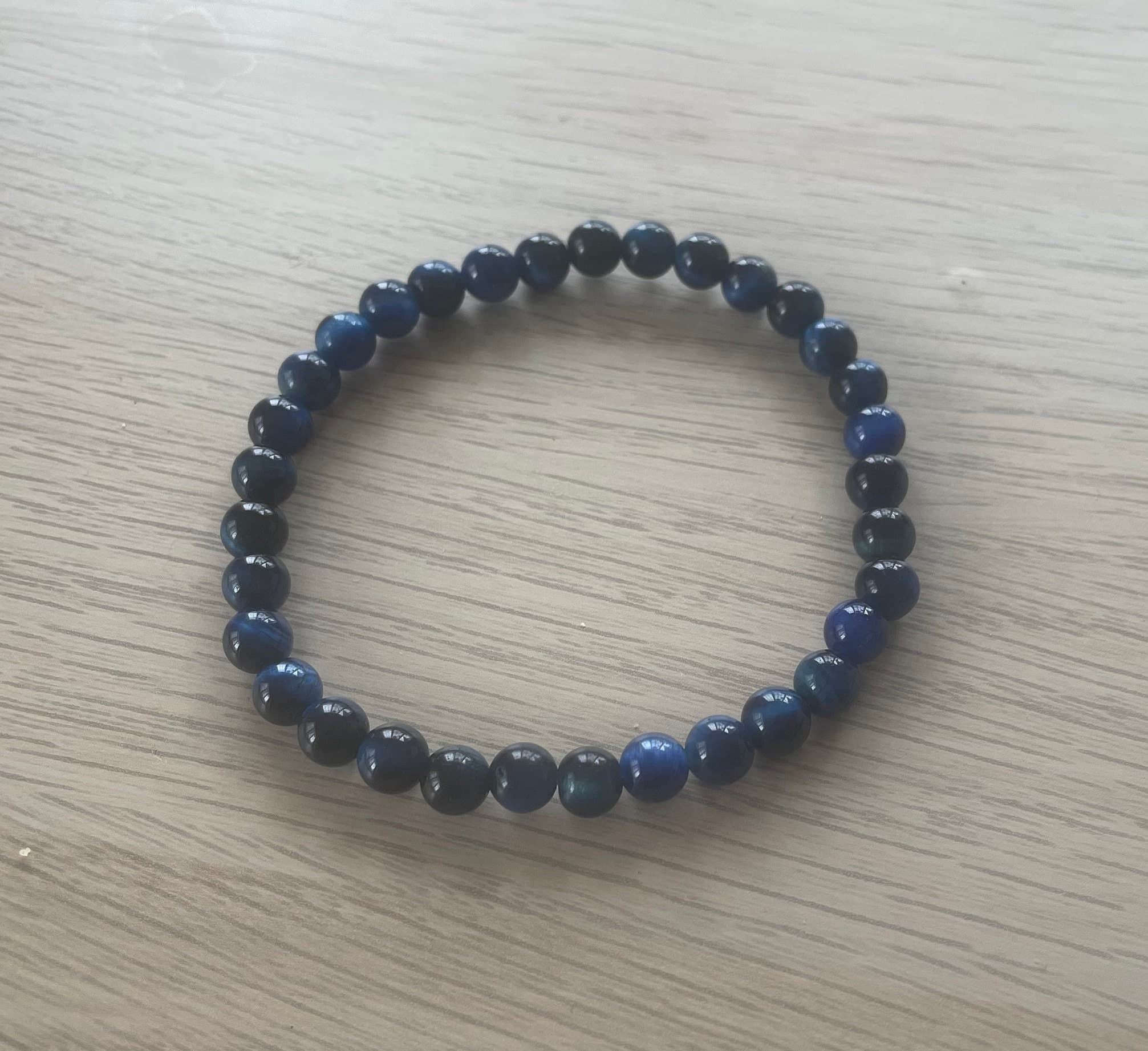 Dark Blue Tiger's Eye Beaded Bracelet (33 Beads) - image 5